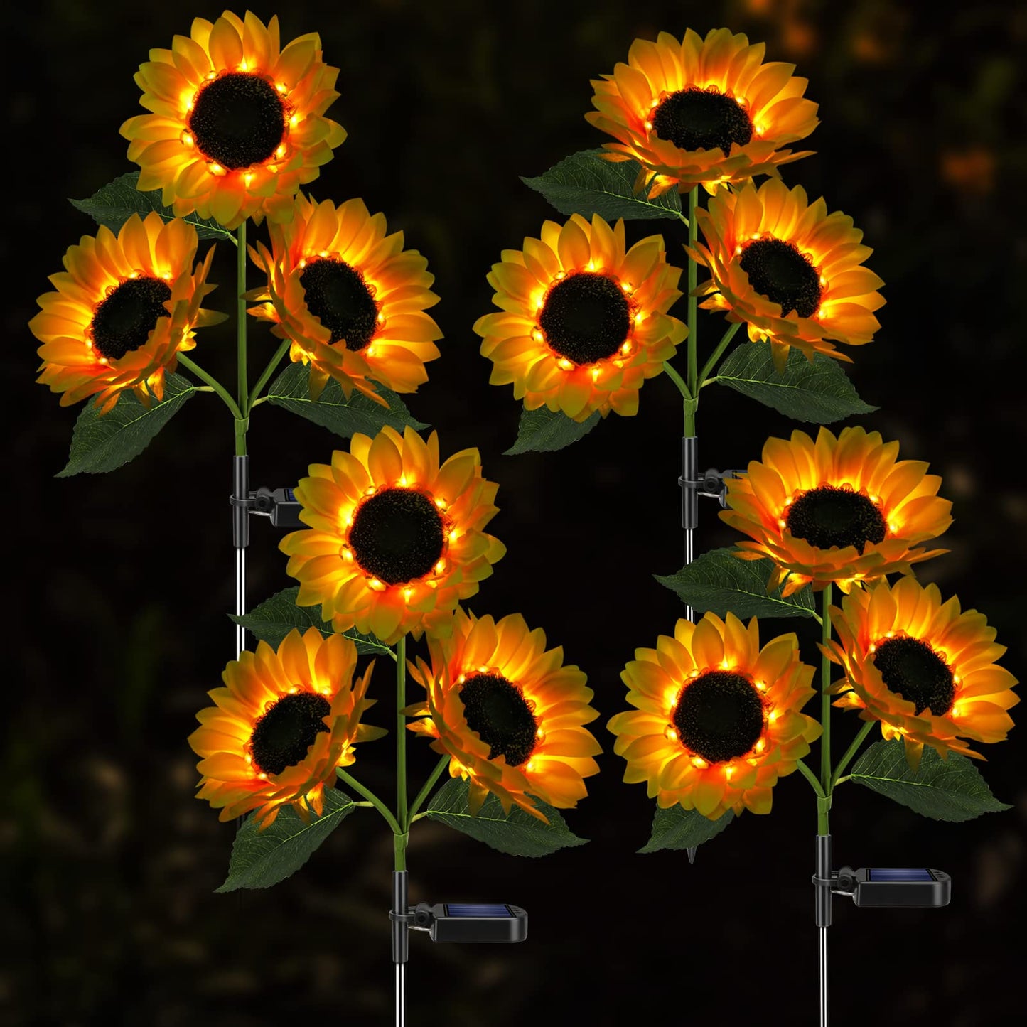 Meagoo Solar Sunflower Lights, 800mA Solar Garden Light with Real Looking Flowers Outdoor Waterproof Solar Stake Lights for Back Yard, Flower Bed, Pathway, Patio, Porch, Spring Decoration (2 Pack)