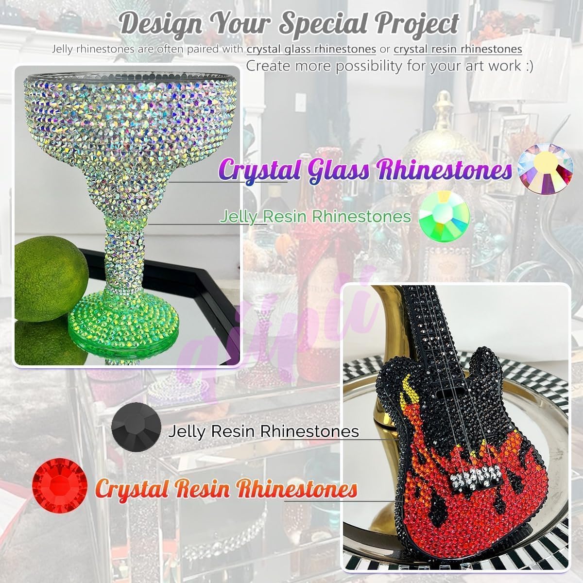 qiipii 24 Color 3mm Jelly Resin Rhinestones for Bedazzling Crafting Flatback Stones Bedazzler Kit Colorful Gems Diamonds Charms for Nails Eyes Face Makeup Tumblers Bottles DIY Crafts Shoes Phones