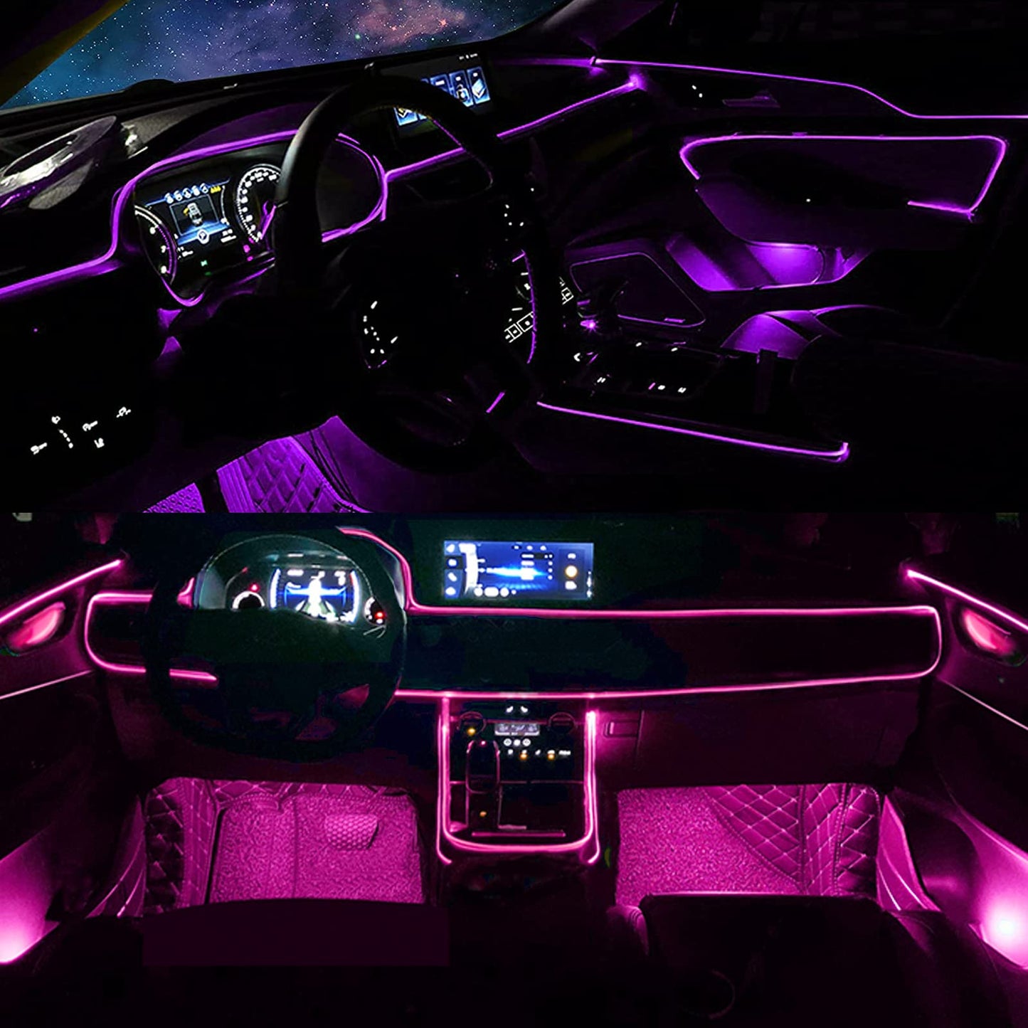 DEHERANE Interior Car LED Strip Lights, RGB 6 in 1 Ambient Lighting Kits with 315 inches Fiber Optic, 16 Million Colors Car Interior Lights with Wireless APP and Remote Control, Sync to Music