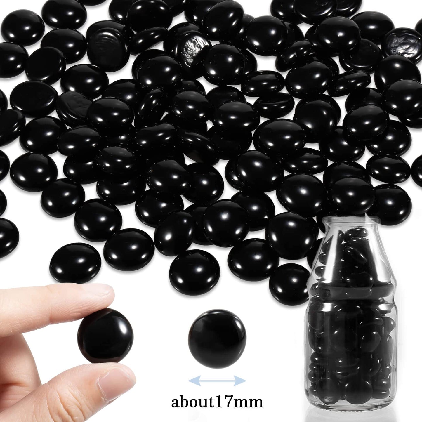 Sukh Flat Black Glass Marbles - Decorative Beads Glass Nuggets Gems Filler Vase,Scatter on Tables Stones Gas Fireplace Fish Tank Rocks for Various Craft Projects and Home Decor Items
