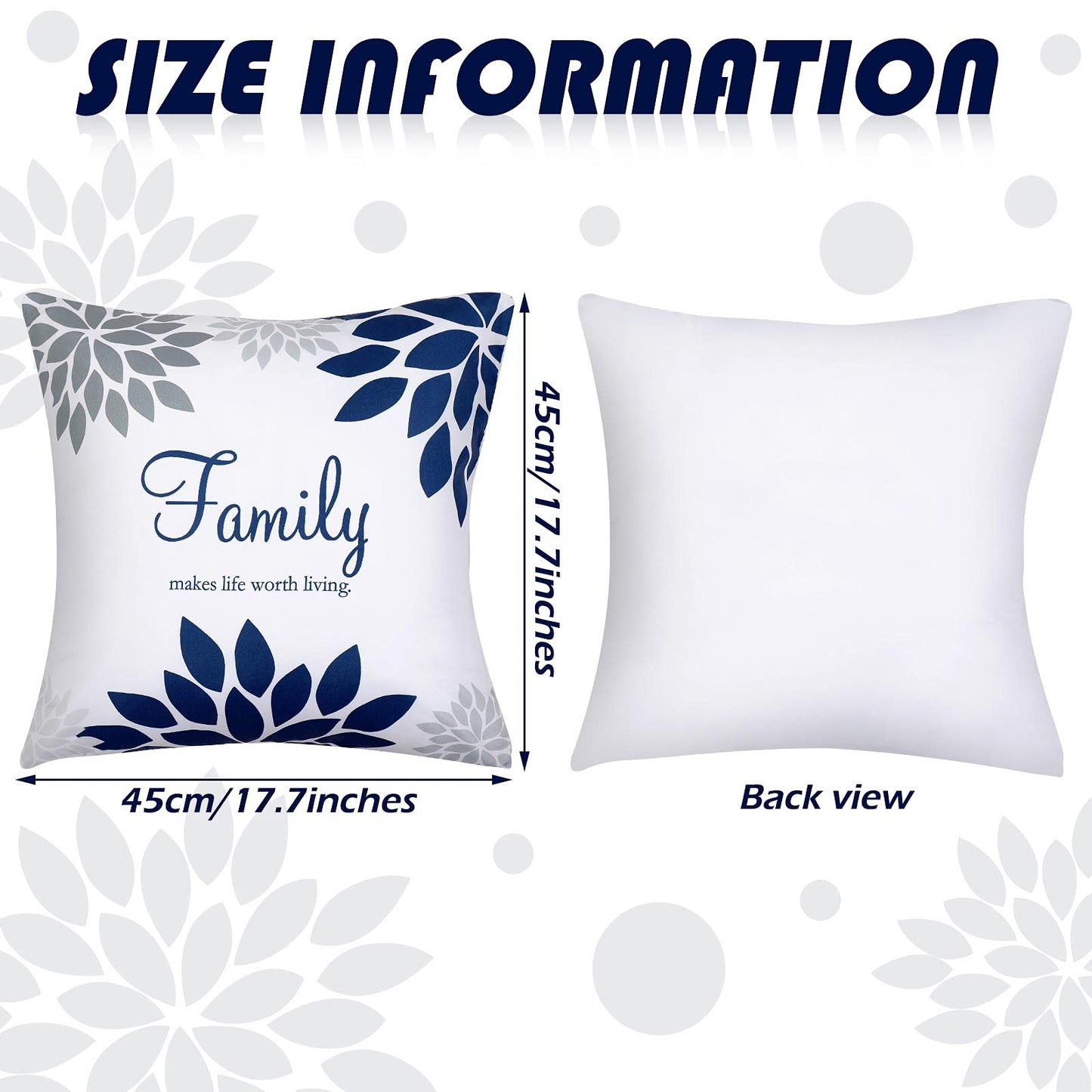 Tatuo 4 Pcs Flower Pillow Covers Square Spring Pillow Cushion Cases 18 x 18 Inch Family Faith Hope Love Words Decorative Summer Winter Cushion Case for Bed Couch Sofa Living Room(Gray Series)