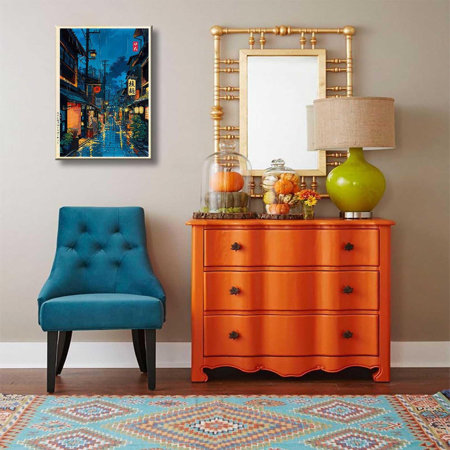 Tokyo Tea House Canvas Wall Art Japanese City Street Coffee Decor painting Pictures Ukiyo-e Illustration Anime Posters Prints for living room Bathroom Bedroom Office Hallway Home Decoration