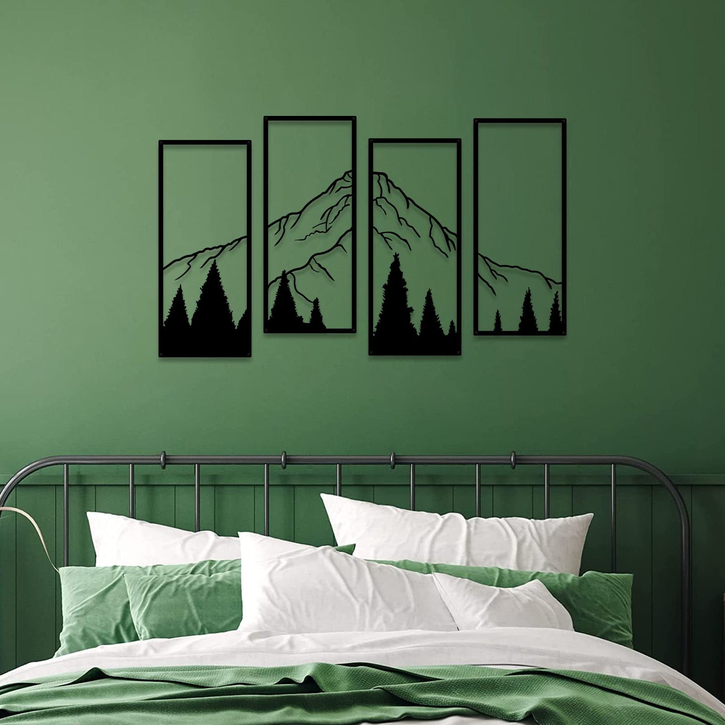ruelen 4 Pcs Metal Mountain and Forest Wall Decorations Line Drawing Wall Art Minimalist Wall Decor Rustic Nature Home Wall Art Sculpture Office Living Room Bedroom