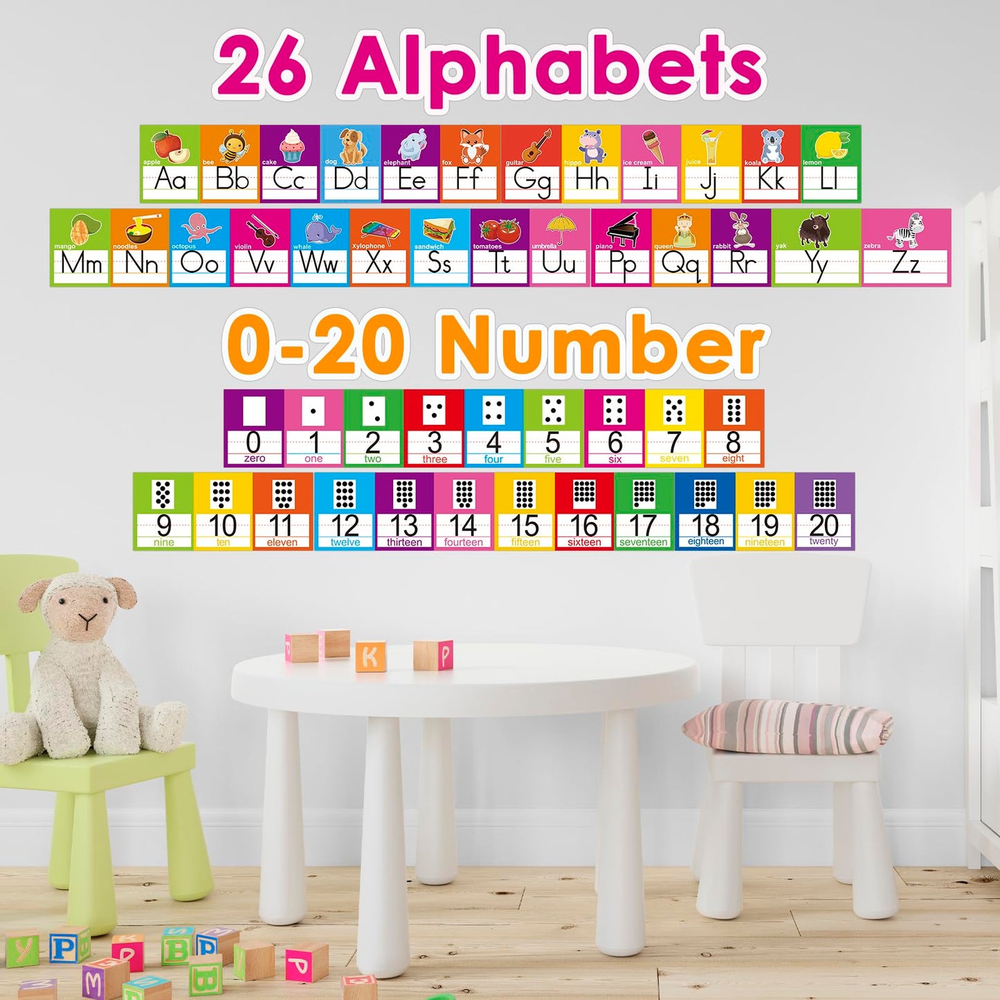 OUNENO Alphabet Line Bulletin Board Set ABC Number 0-20 Wall Decorations for Pre-School Kindergarten Elementary Classroom Nursery Homeschool