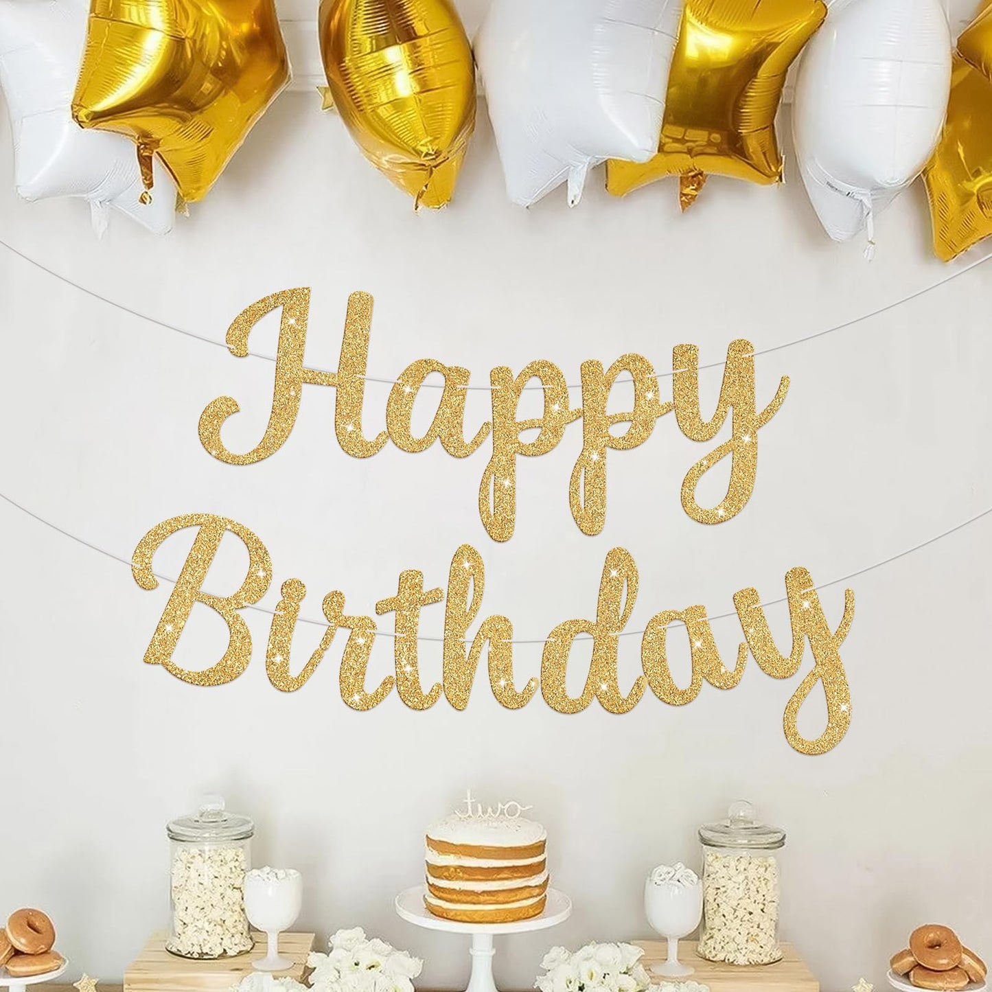 JHZMCRX Glitter Happy Birthday Banner Sign Birthday Garland Wall Door Banners Flag for Women Men Boys Girls Party Backdrop Decorations Gold