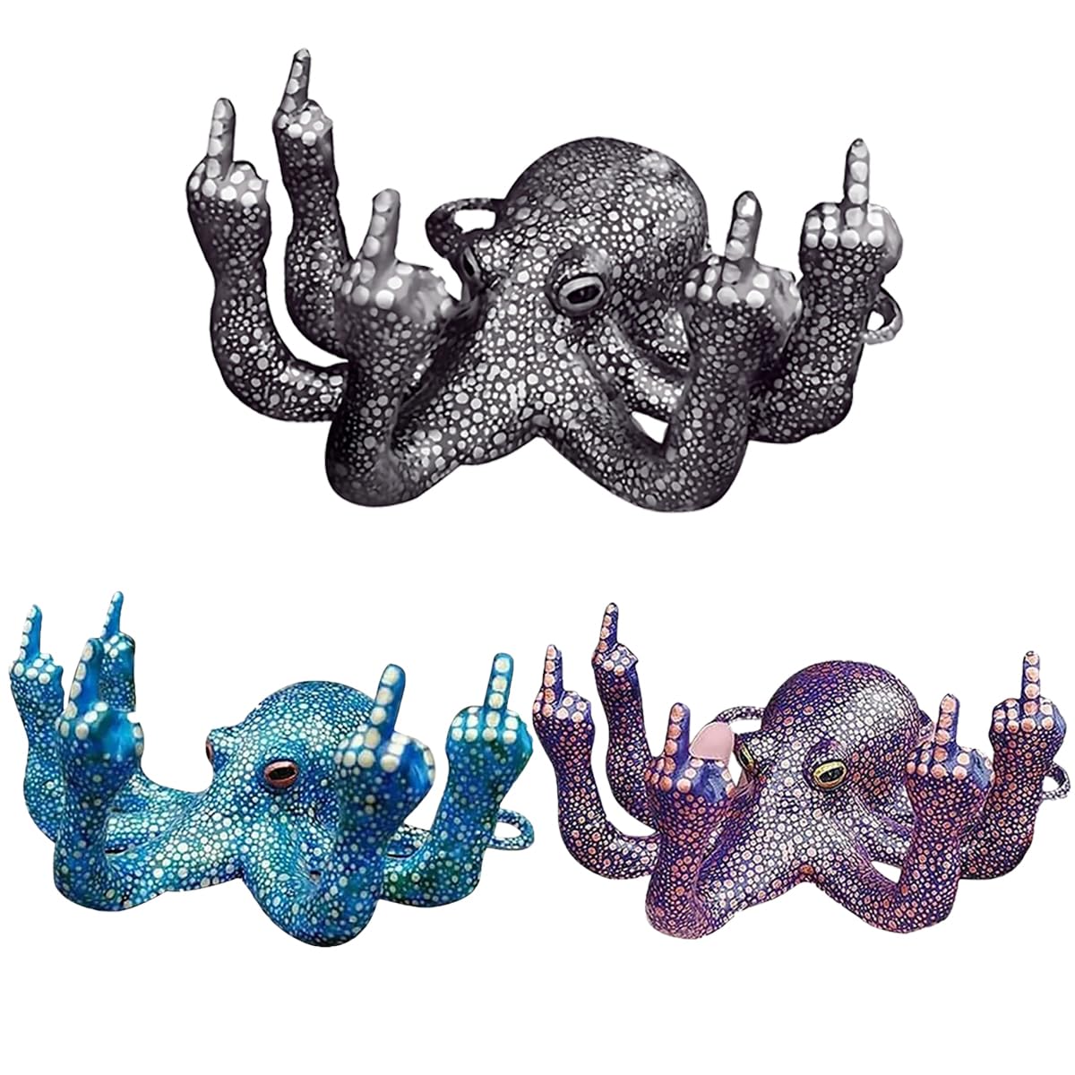 Octopus Statue,Middle Finger Desk Decor,Home Office Decor,Cute Room Decor,Funny Gifts,Various Fish Tank Decoration (Black)