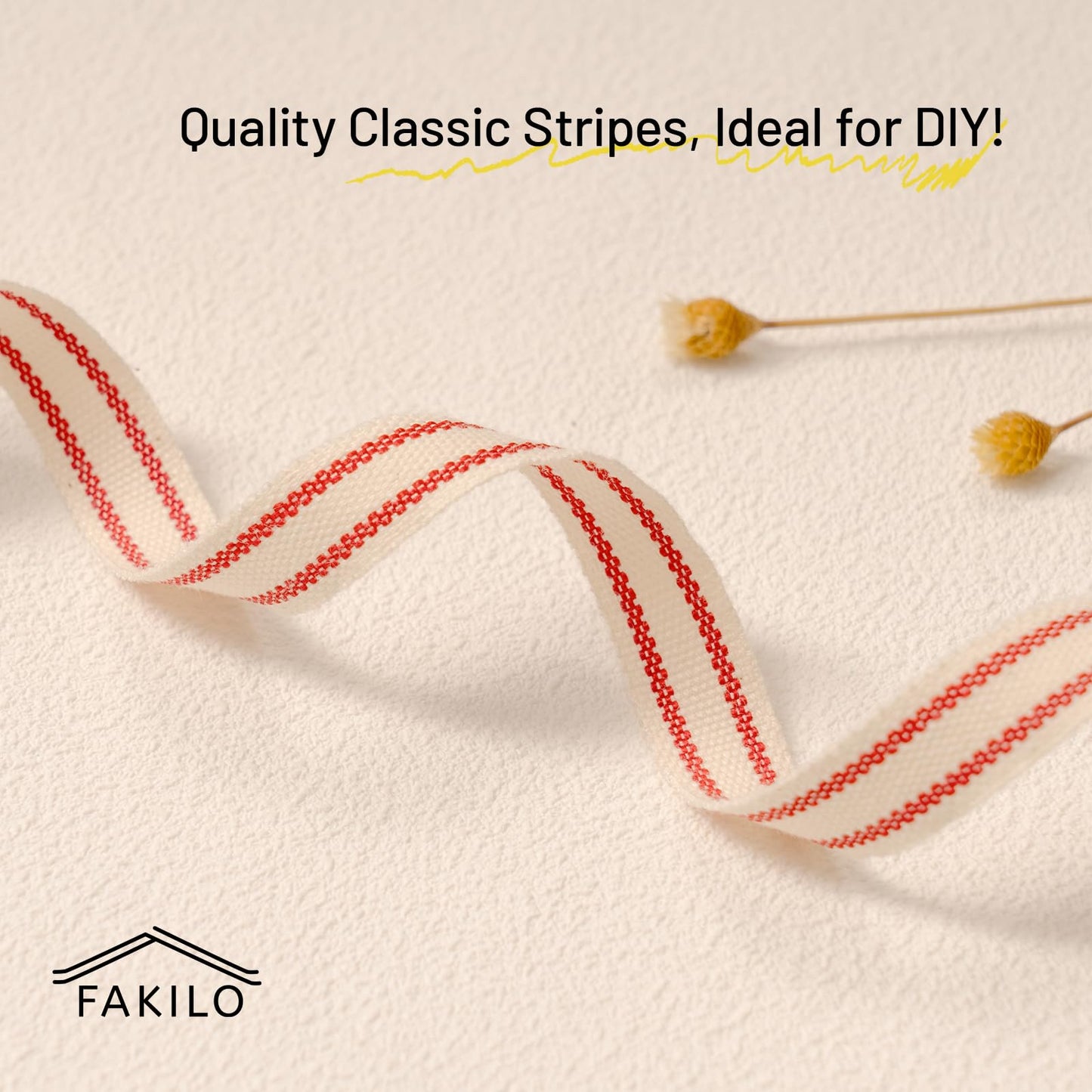 FAKILO Cute Stripe Ribbon for Gift Cake Present Wrapping Craft DIY, Fun Ribbon with Red Stripes, 3/8 Inch x 10 Yards