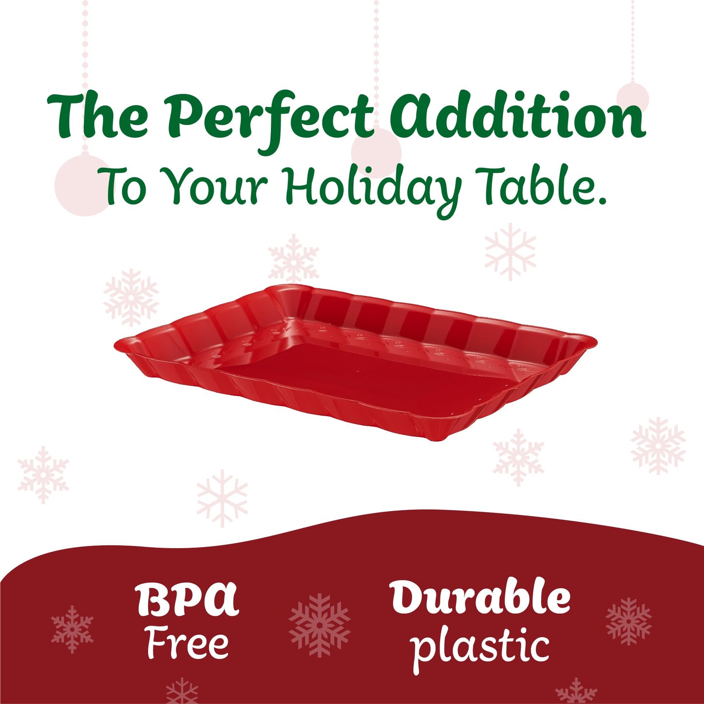 Plasticpro Plastic Serving Trays - Serving Platters Rectangle 9X13 Disposable Party Dish Includes 4 Red Christmas Trays