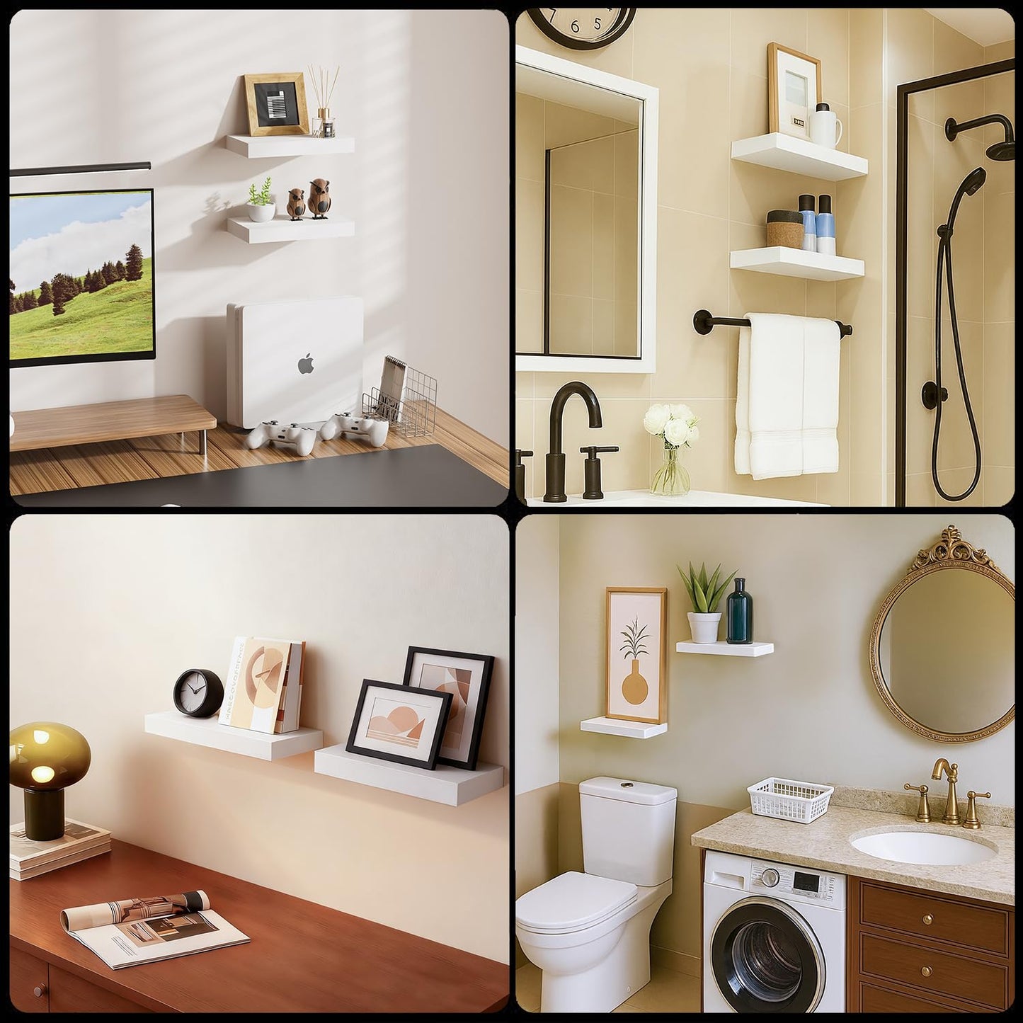 Mifurn Floating Shelves for Wall White Shelves Bathroom, Bedroom and Living Room, Wall Shelves & Book Shelf, Hanging Shelf, Modern Wooden Wall-Mounted Small Floating Shelf, 12x7x1.5 in, Set of 2