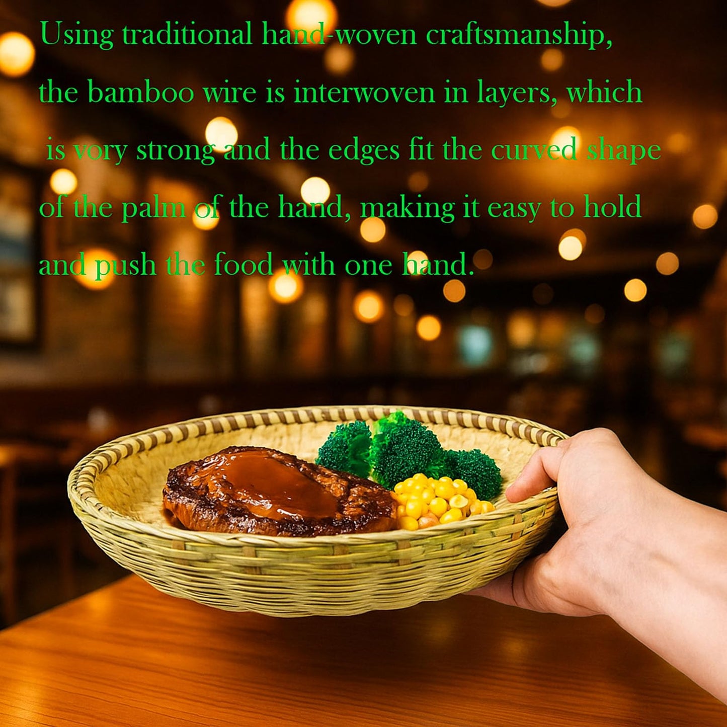 Bamboo basket,Food Flatware trays,Bamboo and Rattan Fruit and Vegetable Basket with Flat Bottom,For Table, Kitchen,Outdoor Gathering and Dining Room Service or Decoration 2 Piece Set