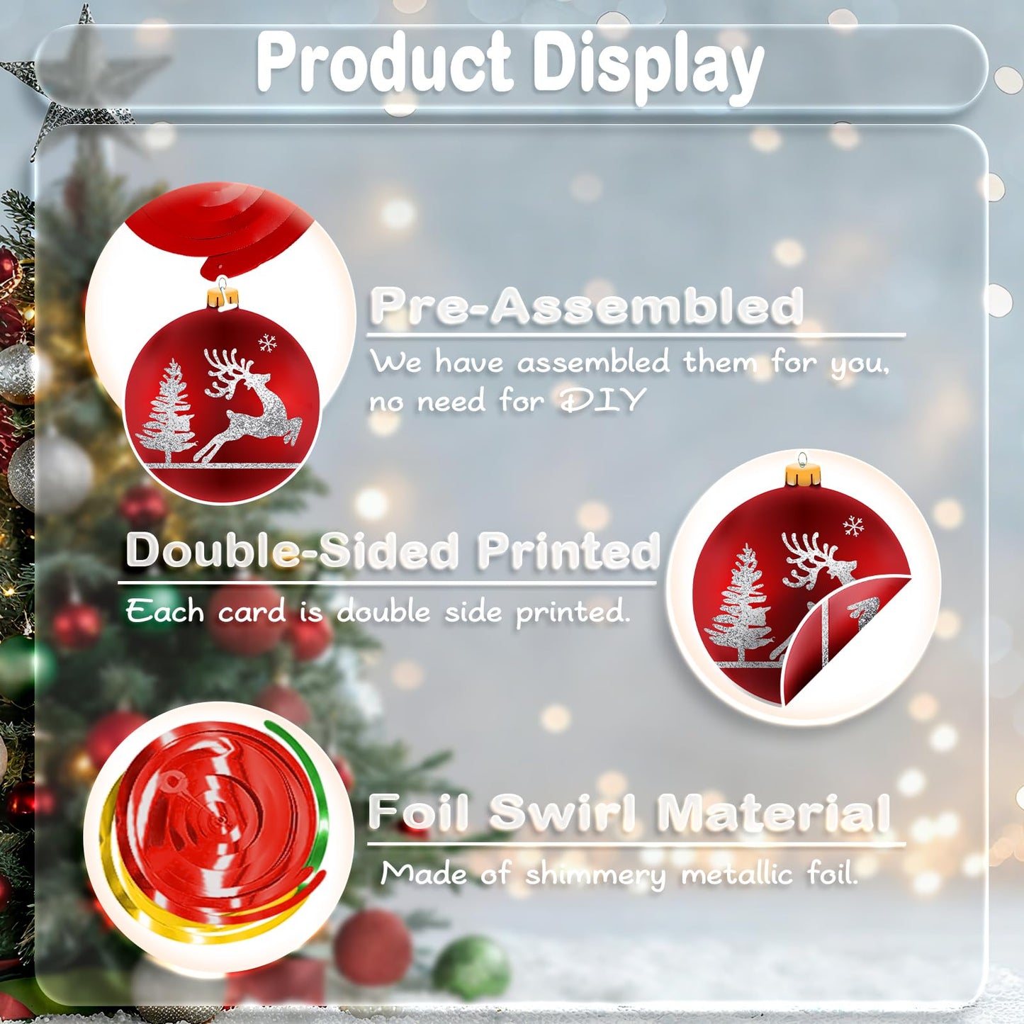 Christmas Hanging Swirl Decorations - 30 Pcs Christmas Ball Hanging Foil Swirl Xmas Tree Snowflake Elk Ceiling Decor for Xmas Holiday Party Supplies