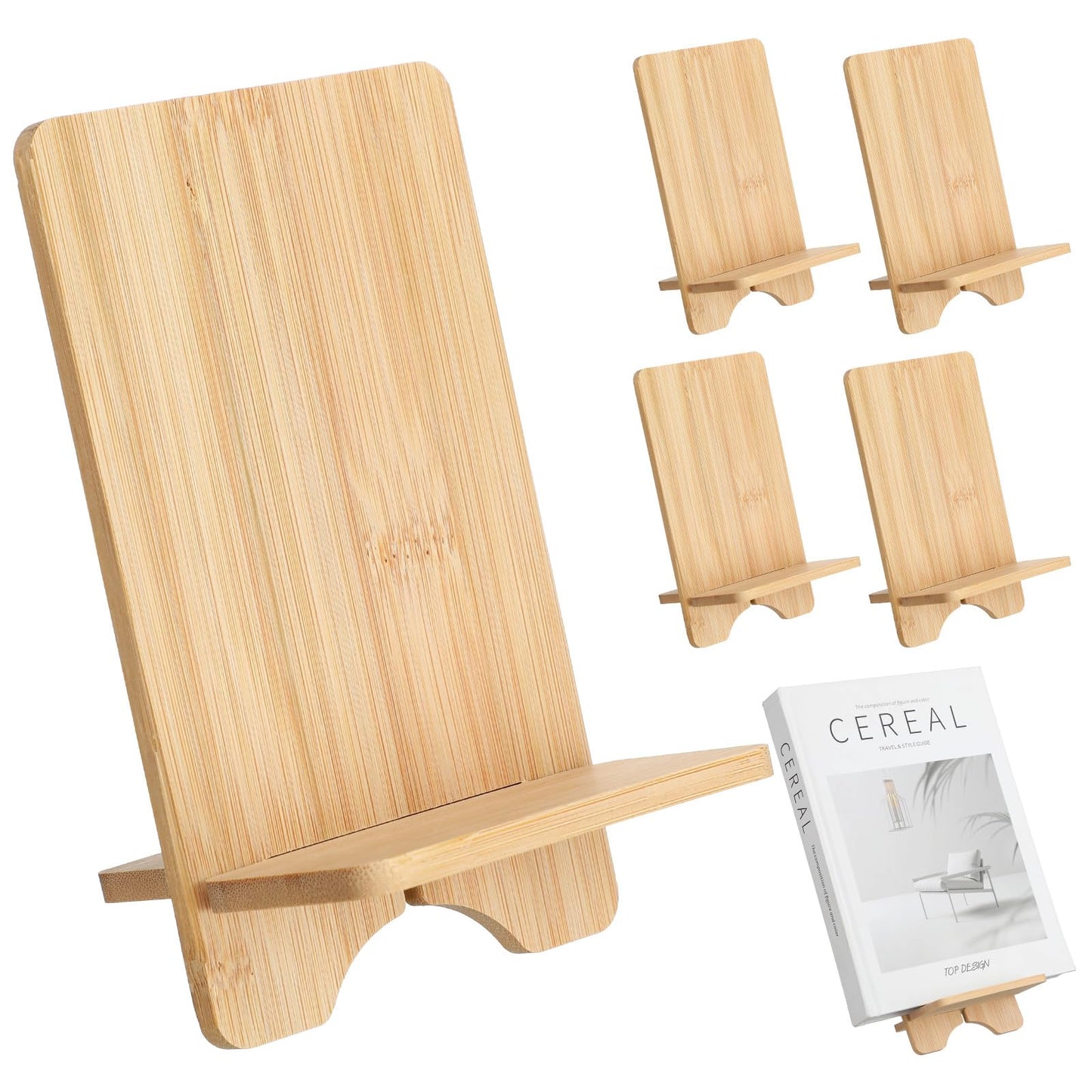 Memorywuu 4 Pcs Bamboo Book Stand for Display Book Holder Easel Stand Collector Display Back to School Gift for Home Office Album Cd Magazine Comic Postcard Picture Artworks