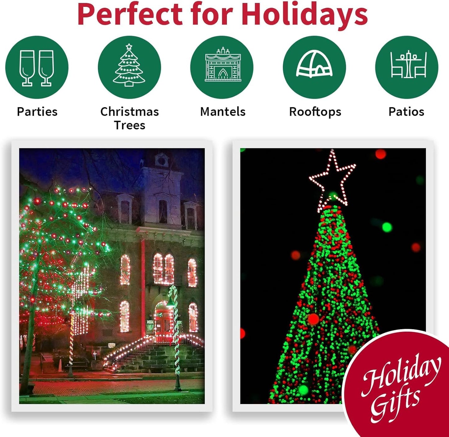 LAMPHOME Red and Green Christmas Lights, 66ft 200 LED String Lights,16 Modes Twinkle Fairy Light Plug in Waterproof for Indoor Outdoor,Christmas Tree Light for Holiday,Wedding Party,Xmas Decor