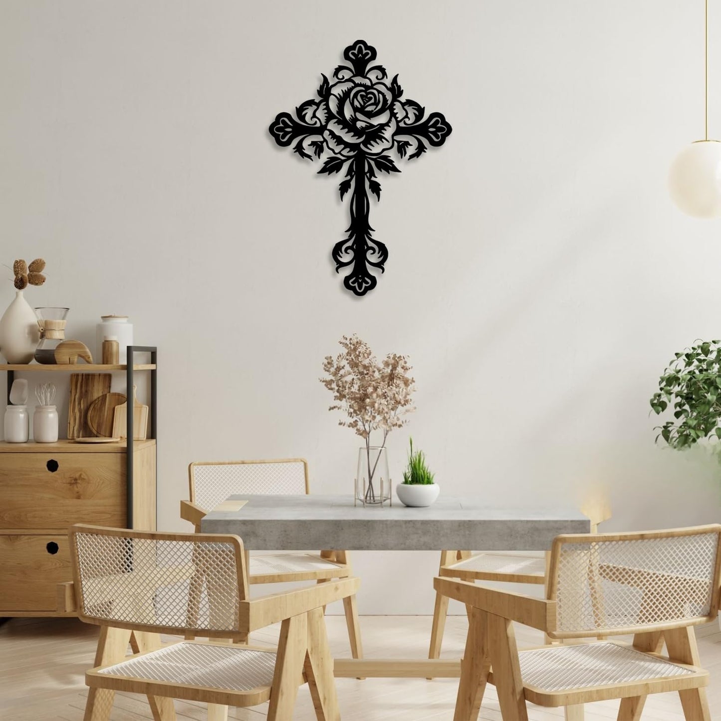 LIYOUYA Metal Rose Cross Wall Decor - Modern Room Decor Black Cross Wall Art Home Decor for Living Room, Bedroom, Dining Room, Porch (Black)