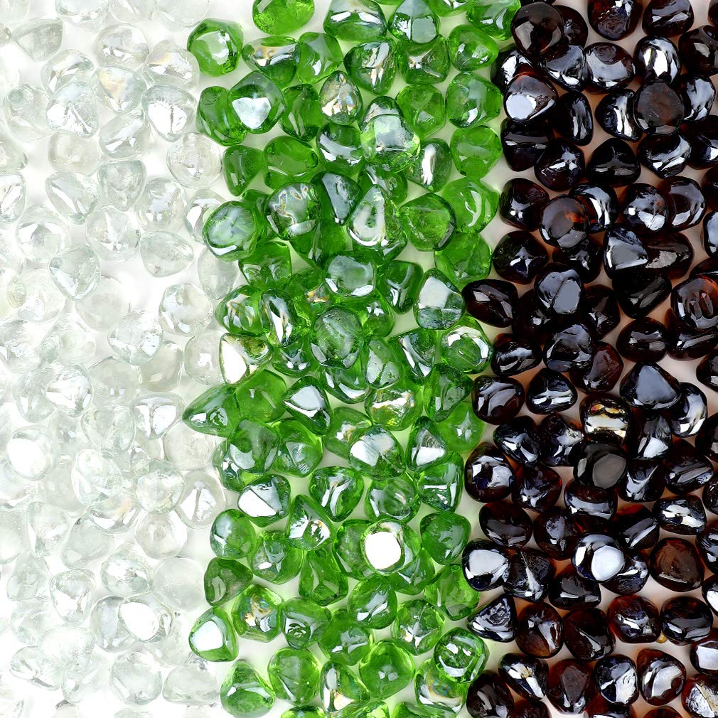 Stanbroil 10-Pound Blended Fire Glass Diamonds - 1/2 inch Fire Glass Blended Emerald Green, Crystal Ice, Amber Luster for Indoor and Outdoor Gas Fire Pits and Fireplaces