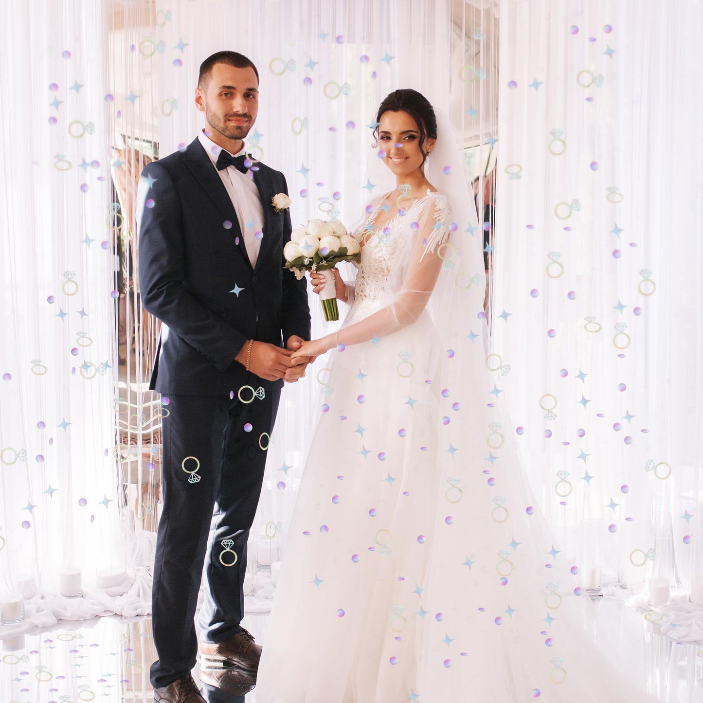 Blopee 300 PCS Iridescent Bachelorette Confetti, Engagement Confetti Wedding Shower Table Decorations, Ring Table Scatters for Bridal Shower Decorations