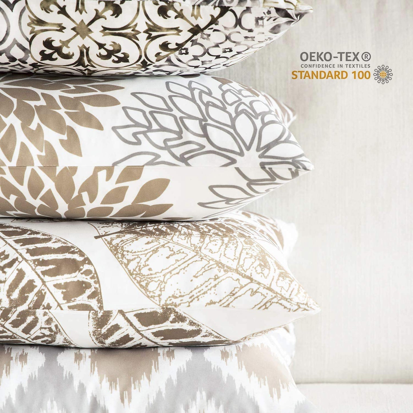 Phantoscope Set of 4 New Living Series Fall Leaf Geometric Coffee Throw Decorative Pillow Cover Cushion Cover 18 x 18 inches 45 x 45 cm