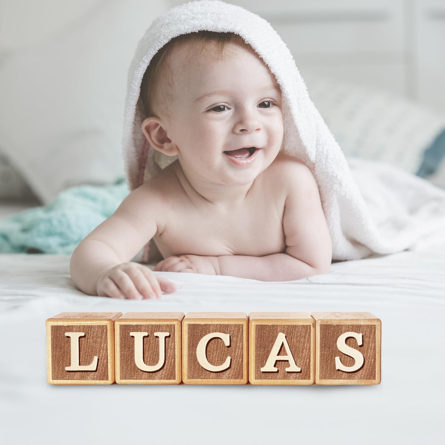 Custom Wooden Name Sign – 8-Letter Baby Blocks with 78 Wooden Alphabet Letters, Personalized Nursery Décor for Montessori, Baby Shower & Nursery Name Signs