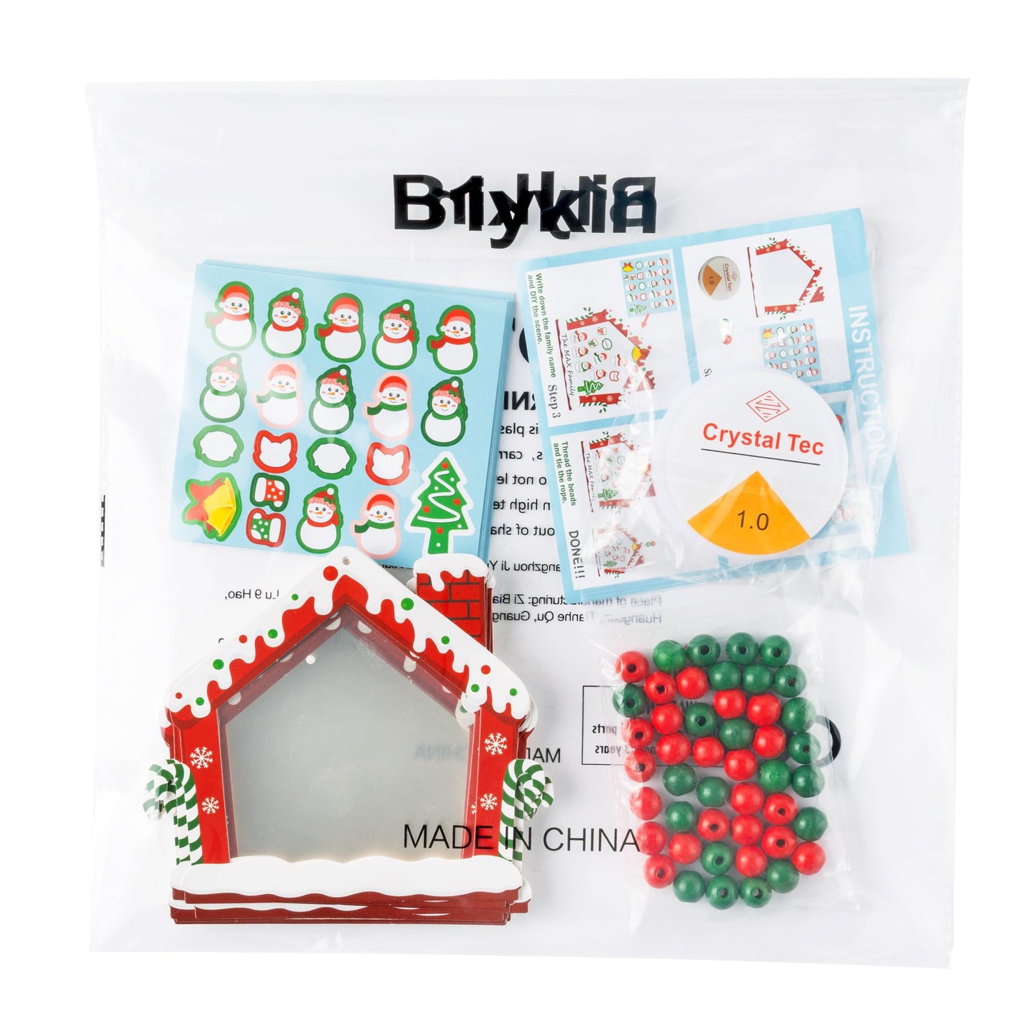 B1ykin Christmas Tree Ornament Kit - 24Pcs DIY Snowman House Paper Craft for Kids, Xmas Family Names Personalized Decor with Wooden Beads, Classroom Homeschool Christmas Party Favors (Snowman)