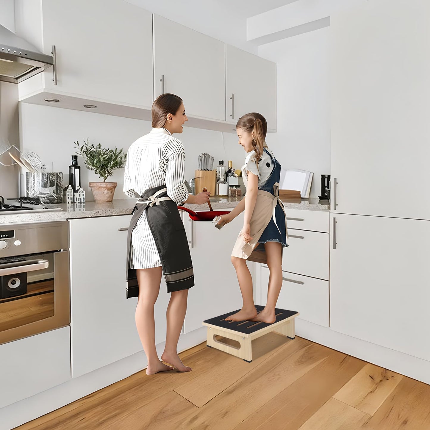 One Step Stool for Adults Seniors with Non-Slip Rubber Step Surface, 5.5" Heavy Duty Wooden Stepping Stools with 450 LBS Capacity for Bedroom Kitchen Bathroom, Bed Steps for High Beds, Bedside Support
