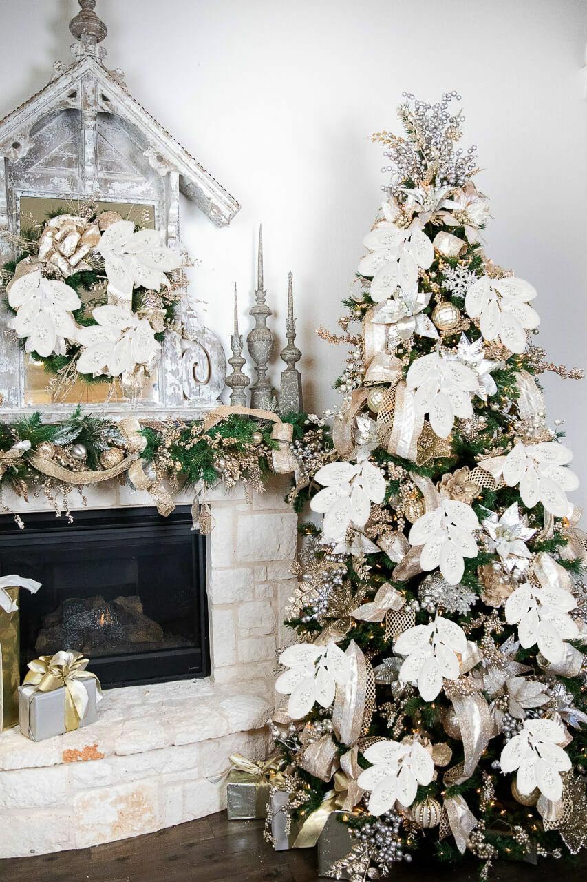 Briful 3PCS White Fur Christmas Picks and Sprays - 21.2" Plush Christmas Leaves Stems with Glitter Sequins for Xmas Tree Wreath Garland Holiday Floral Decor