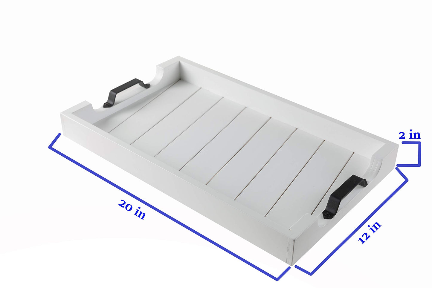 Bamboo Land- Large Wooden Serving Tray with Handle, 20” X 12’’, White, Wooden Tray with Handles, Serving Tray with Handles