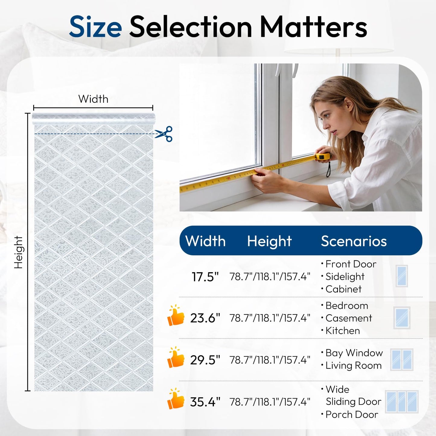 rabbitgoo Window Privacy Film, Decorative Privacy Window Film Sun Blocking, Frosted Glass Cling for Home Door, Non-Adhesive Static Cling Sticker Covering Heat Blocker, Clear, 17.5" x 78.7"