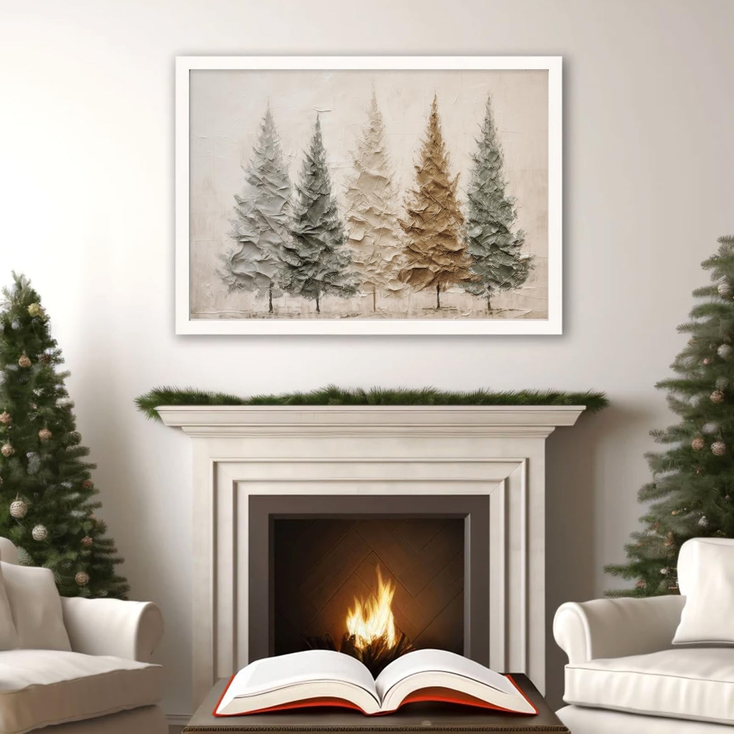 JarThenaAMCS Christmas Canvas Wall Art Prints Oil Painting Pine Forest Art Poster Winter Landscape Wall Decor For Xmas Gallery Living Room Bedroom, UNFRAMED, 16 x 24 Inch