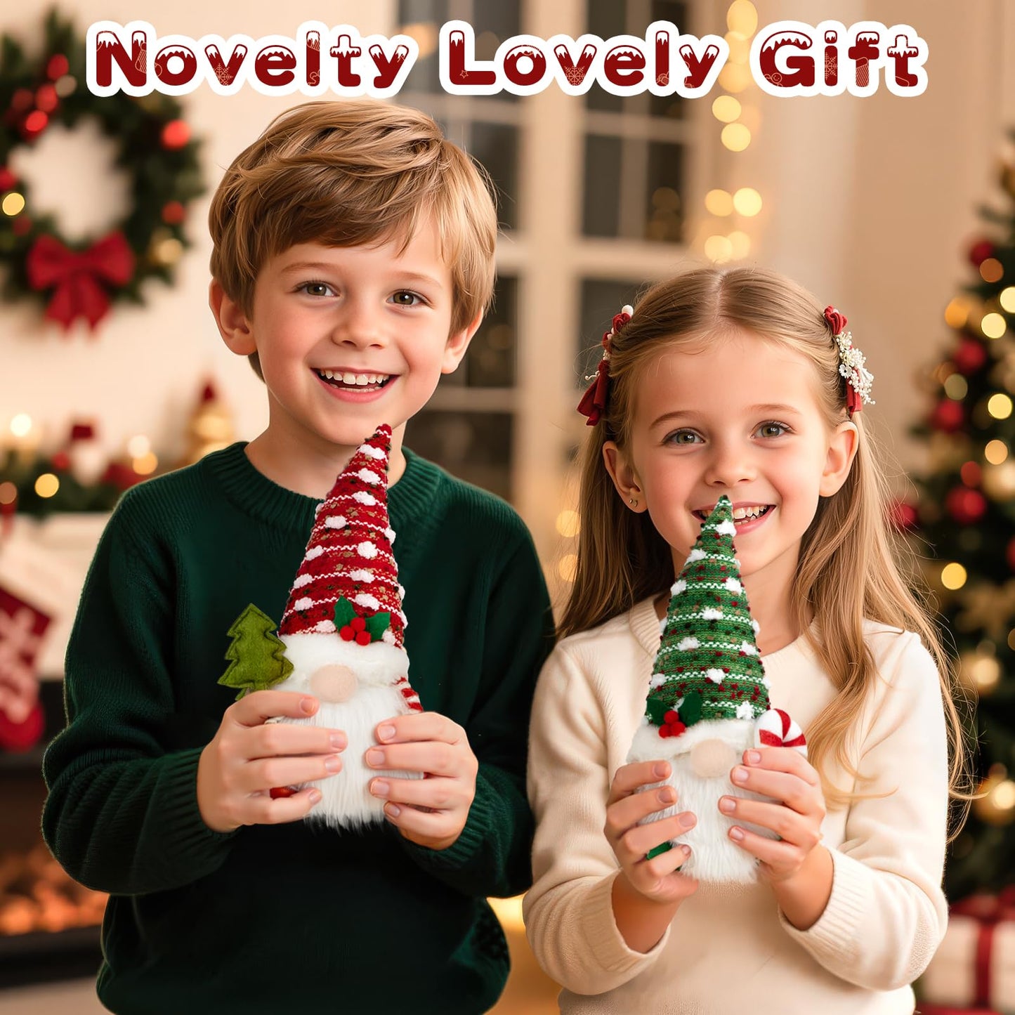 Christmas Gnome Decorations Indoor 11.4inch Light Up Christmas Gnomes Plush Home Decor Leprechaun Hold Candy Cane Ornaments with LED Lights Elf Tiered Tray Xmas Gifts Decor (Set of 2)