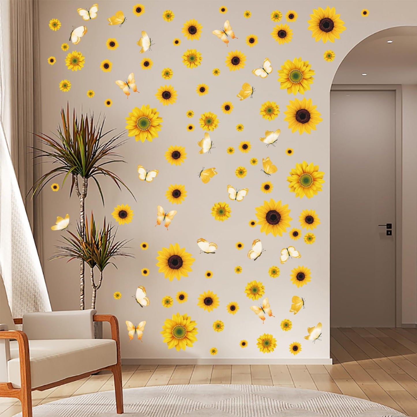 AOWDIAO Sunflower Peel and Stick Wall Decals, Sunflower Decorations for Bedroom, Kitchen, Bathroom, Living Room