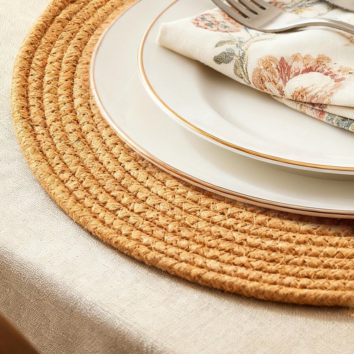 Round Placemats Set of 4, 13.8 Inch 100% Cotton Rope Woven Place Mats, Heat Resistant Washable Boho Farmhouse Table Mats, Non-Slip Absorbent Dining Table Mats for Kitchen Decor