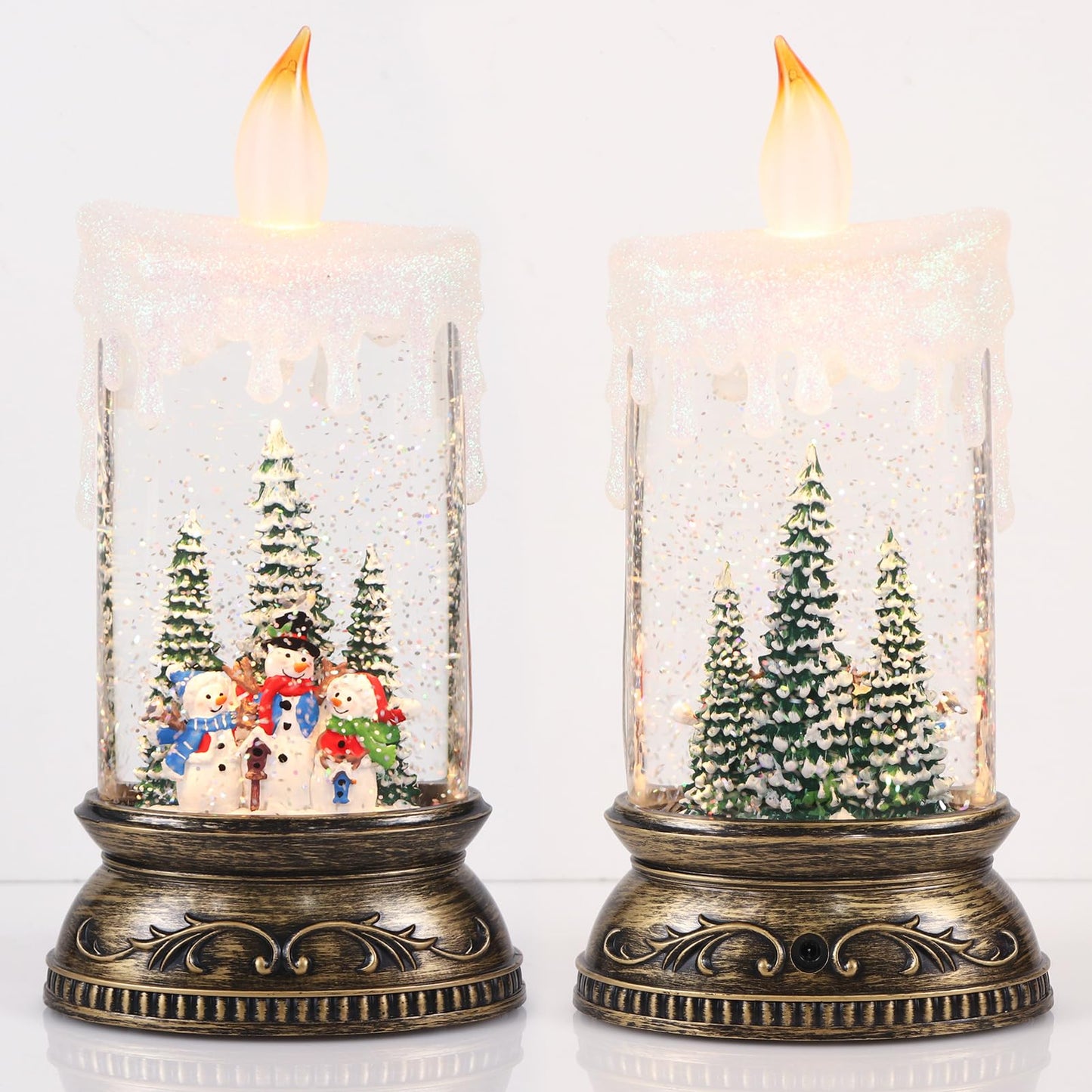 Eldnacele Christmas Music Snow Globe Lantern with 6H Timer Battery Operated & USB Powered Lighted Snowman Family Singing Snow Globe Candle Lamp Spinning Water Glitters Xmas Holiday Decor