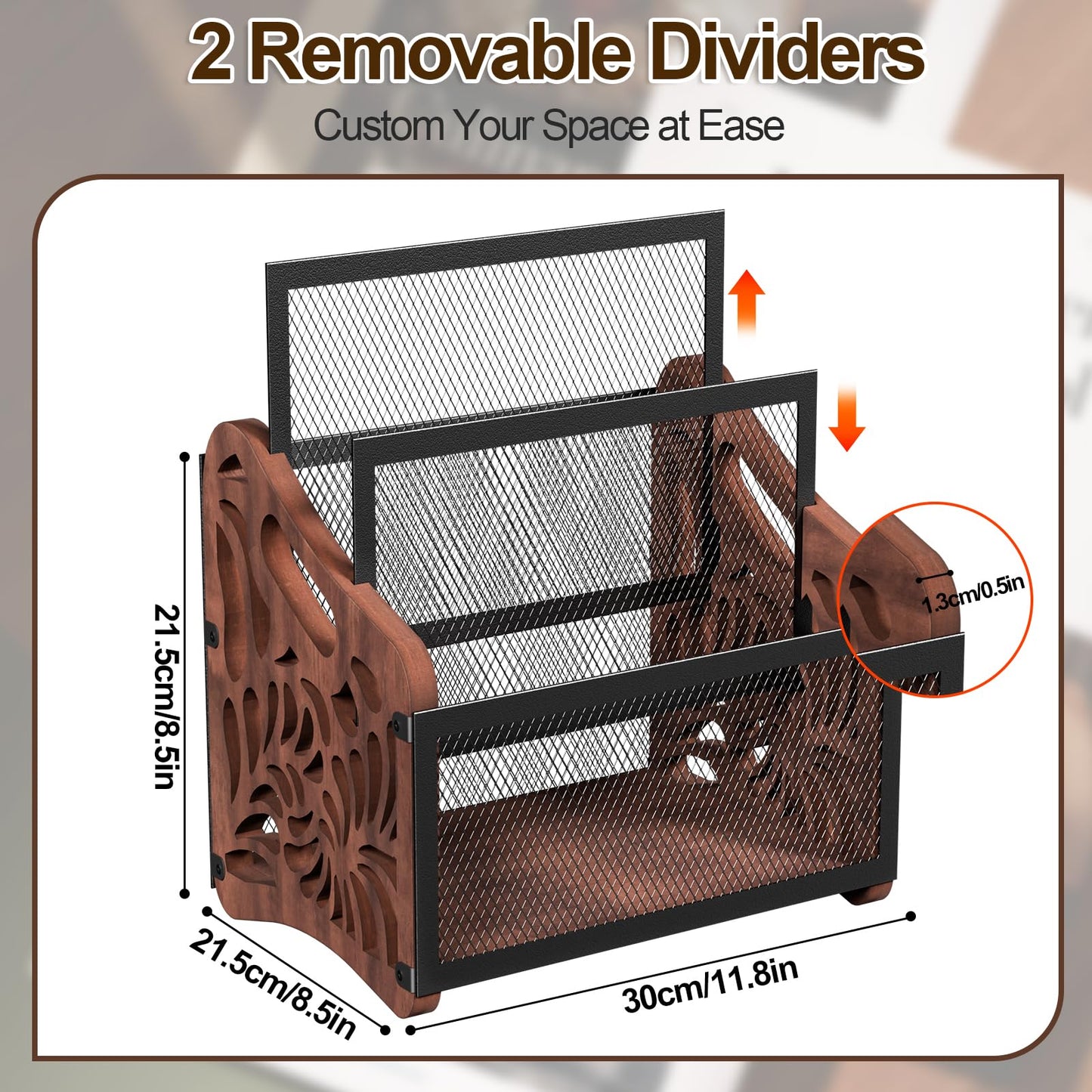 QILICHZ Magazine Holder,3-Compartment Magazine Rack Floor,Wood Magazines File Holder Organizer,Rustic Magazines Storage Basket for Books,Newspapers,Mails,Files