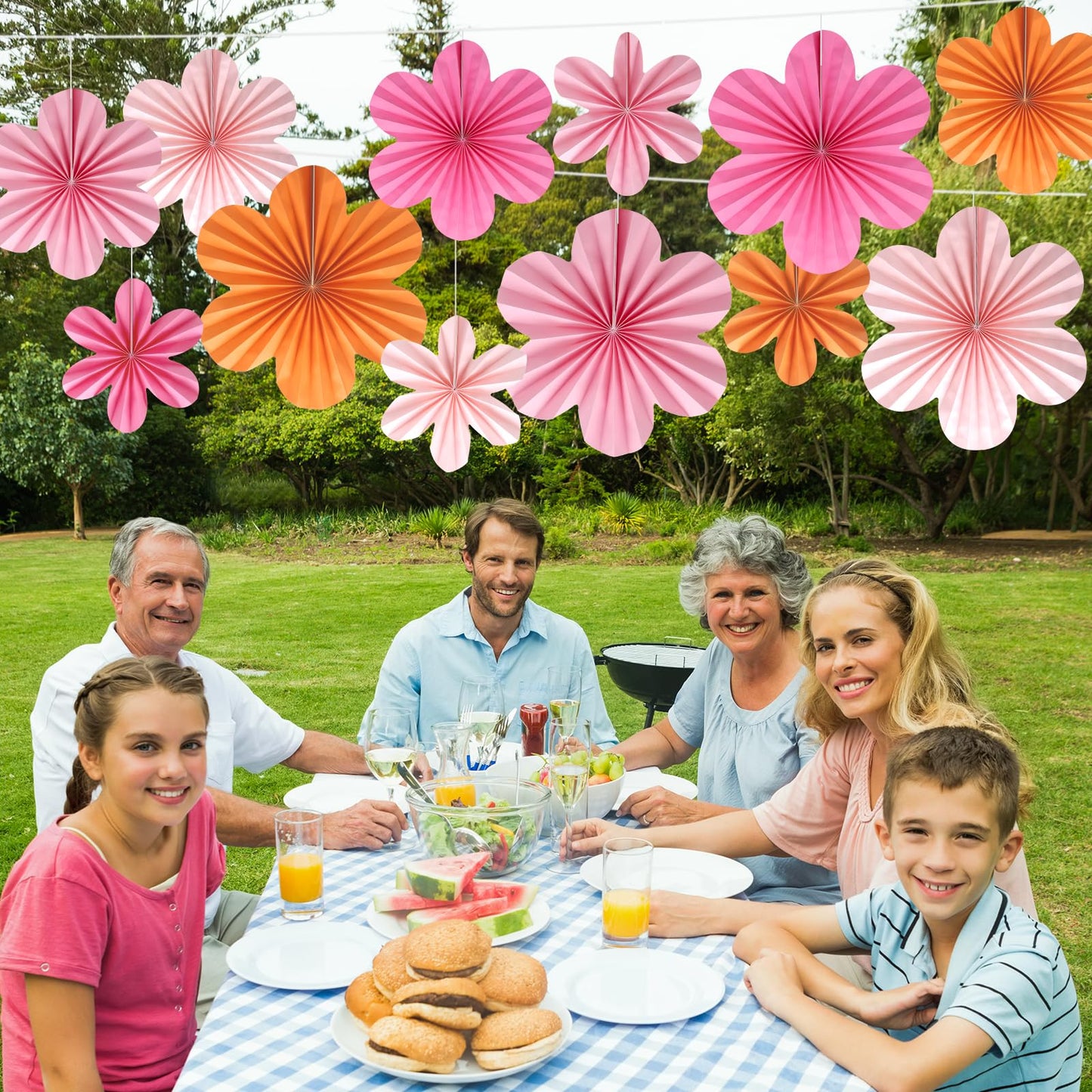 BestoFun 12 PCS Paper Flowers Fans Pink and Orange Party Decorations Paper Flowers Decorations for Wall Girl Groovy Birthday Baby Shower Wedding Bachelorette Room Hanging Décor