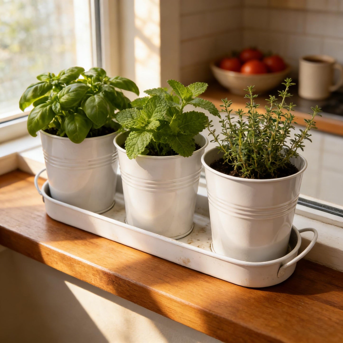 SORANGEUN Small Pots for Plants, 3-Pack 4.7 Inch White Metal Herb Pots, Mini Windowsill Planter for Succulent, Cactus, Basil, Mint, Rosemary