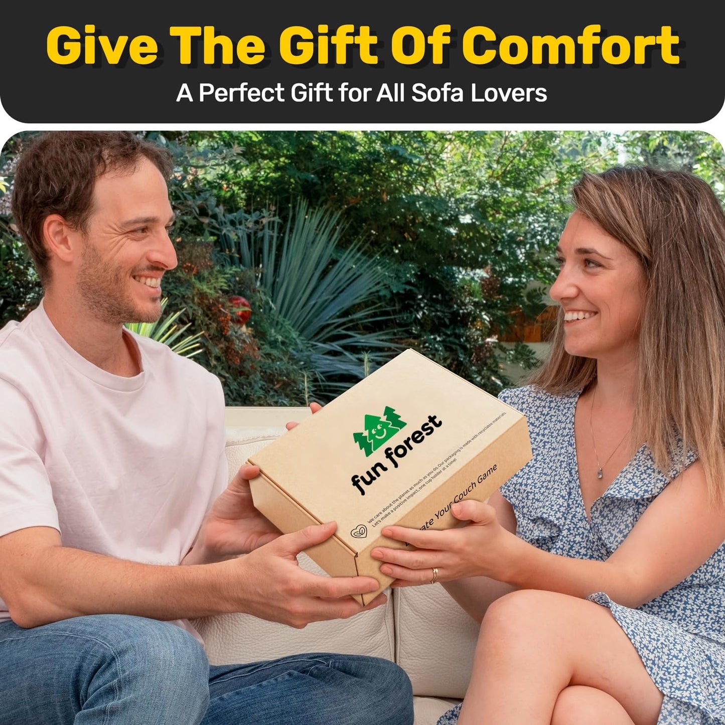 FUN FOREST Bamboo Couch Holder - Non-Slip Furniture Protector, Sofa Armrest Table for Mugs & Tumblers – Weighted 16” Large Natural Bamboo Holder for Recliners and Loveseats