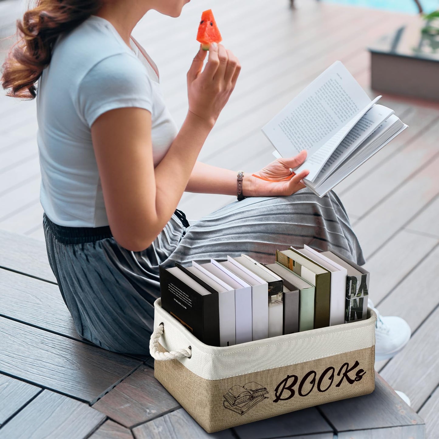 Marsui Book Lover Gifts Books themed Storage Basket Storage Bin Bookish Accessories Bookworm Gift for Club Members Student Teacher Reading Accessories