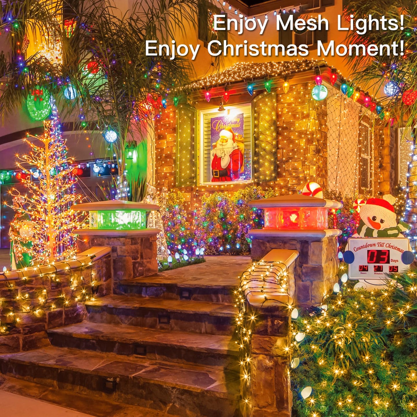 suddus 360 LED Christmas Net Light, Net Lights Outdoor,12ft x 5ft Bush Lights Outdoor Waterproof Connectable Green Wire for Bushes, Lamn, Trees, Christmas Decoration, Warm White
