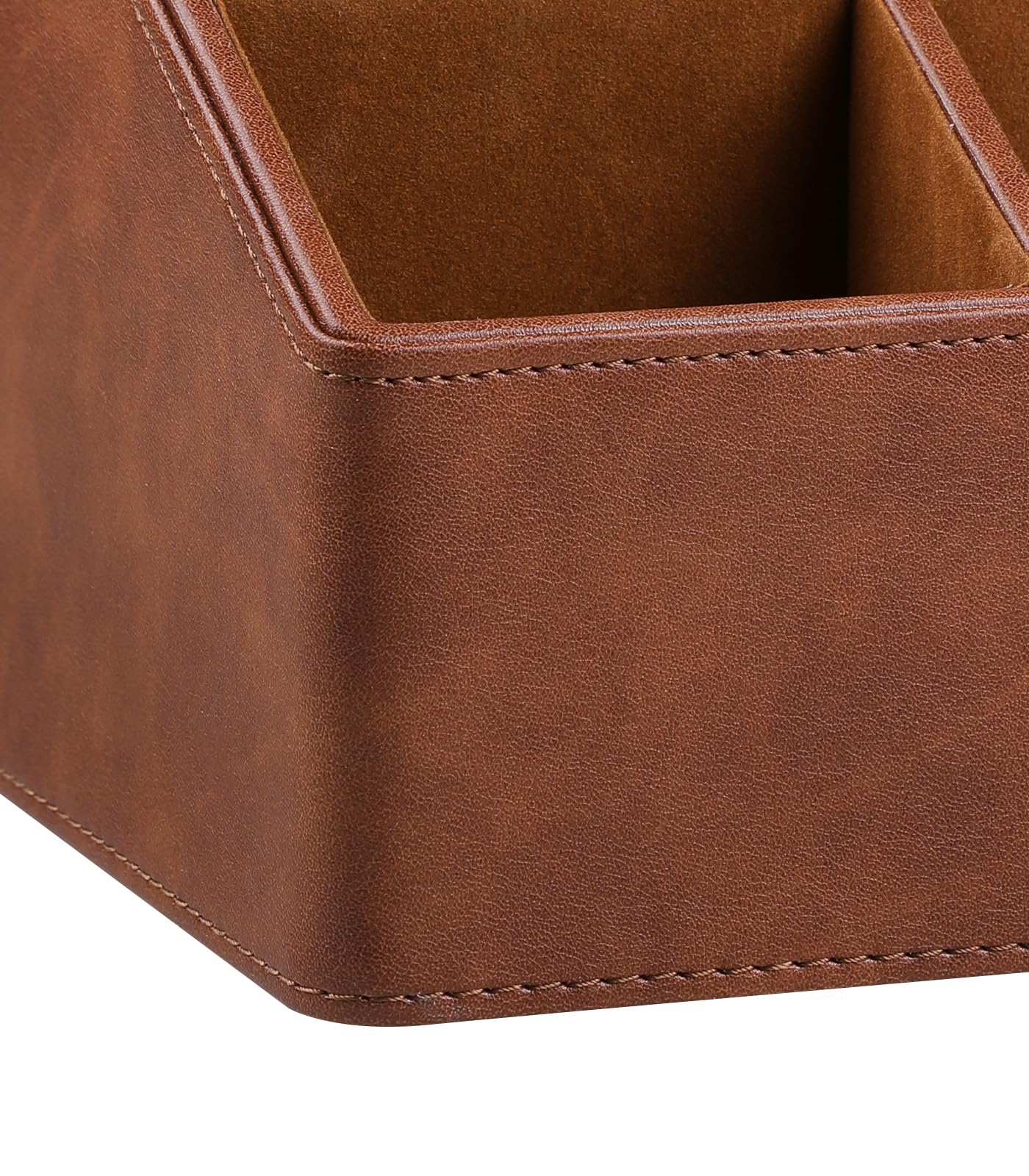 MEIBOOCH PU Leather Desk Organizer, Luxury Remote Control Holder for Home, Office Desk Accessories Table Caddy Bedside Nightstand Organizer (Brown)