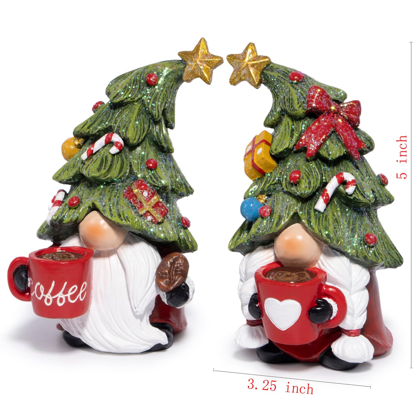 Hodao Christmas Elf Figurines with Tree Hats, Coffee Cup Elves Holiday Table Decorations, Cozy Festive Home Decor Accents for Living Room, Fireplace Mantel, Dining Table (Red)