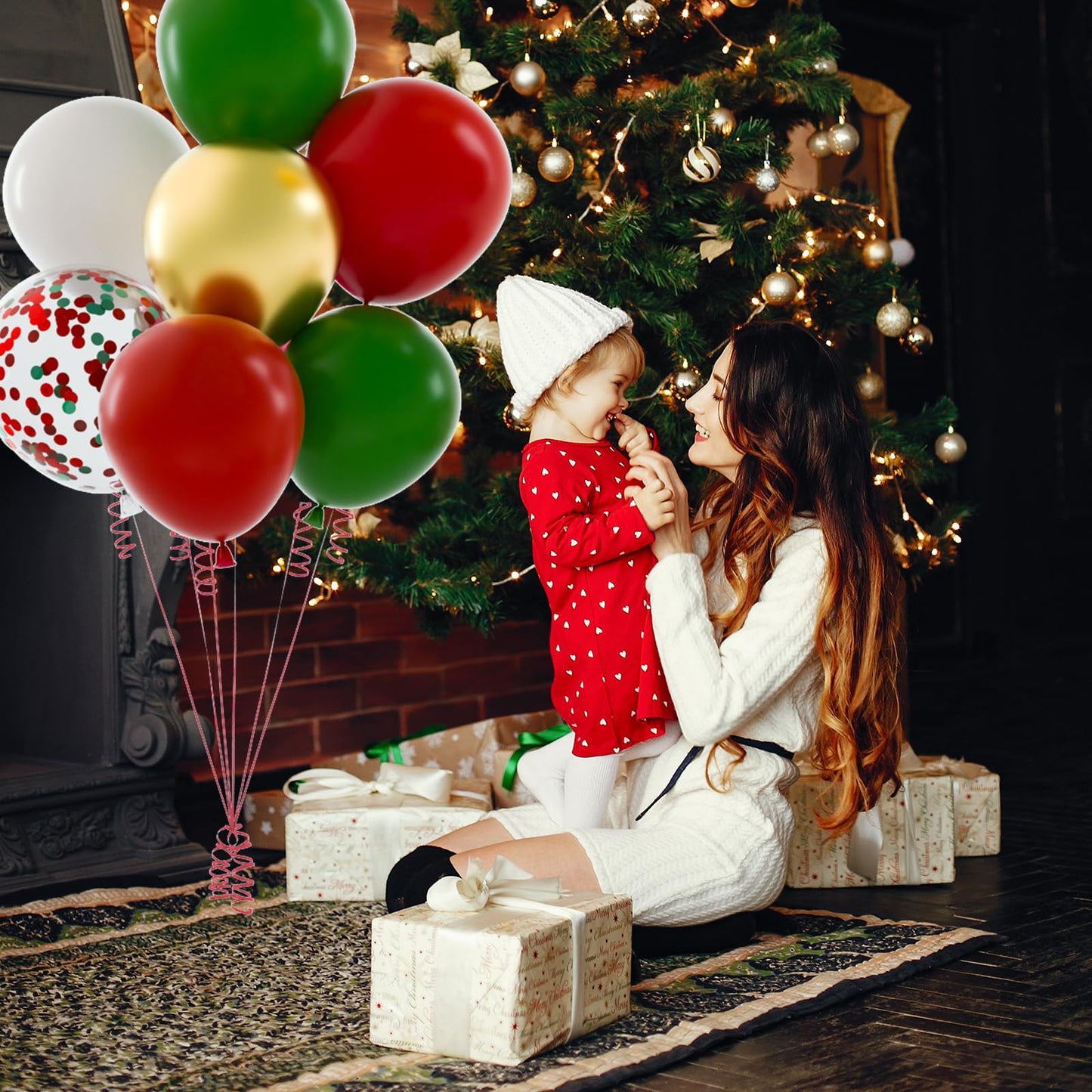NACHLYNN 60 Pack Red and Green Christmas Confetti Latex Balloons 12 Inches for Christmas Birthday Baby Shower Party Decorations
