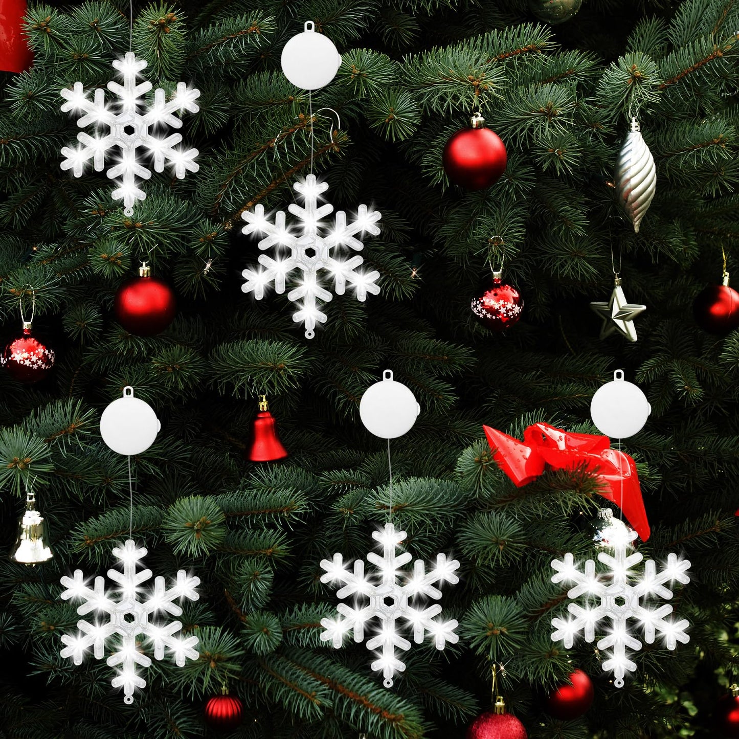 GAOJIETXD1 3 PCS Christmas Window Lights, Snowflake Hanging Lights with Timer Flashing Modes, Indoor Outdoor Xmas Decor for Home Party