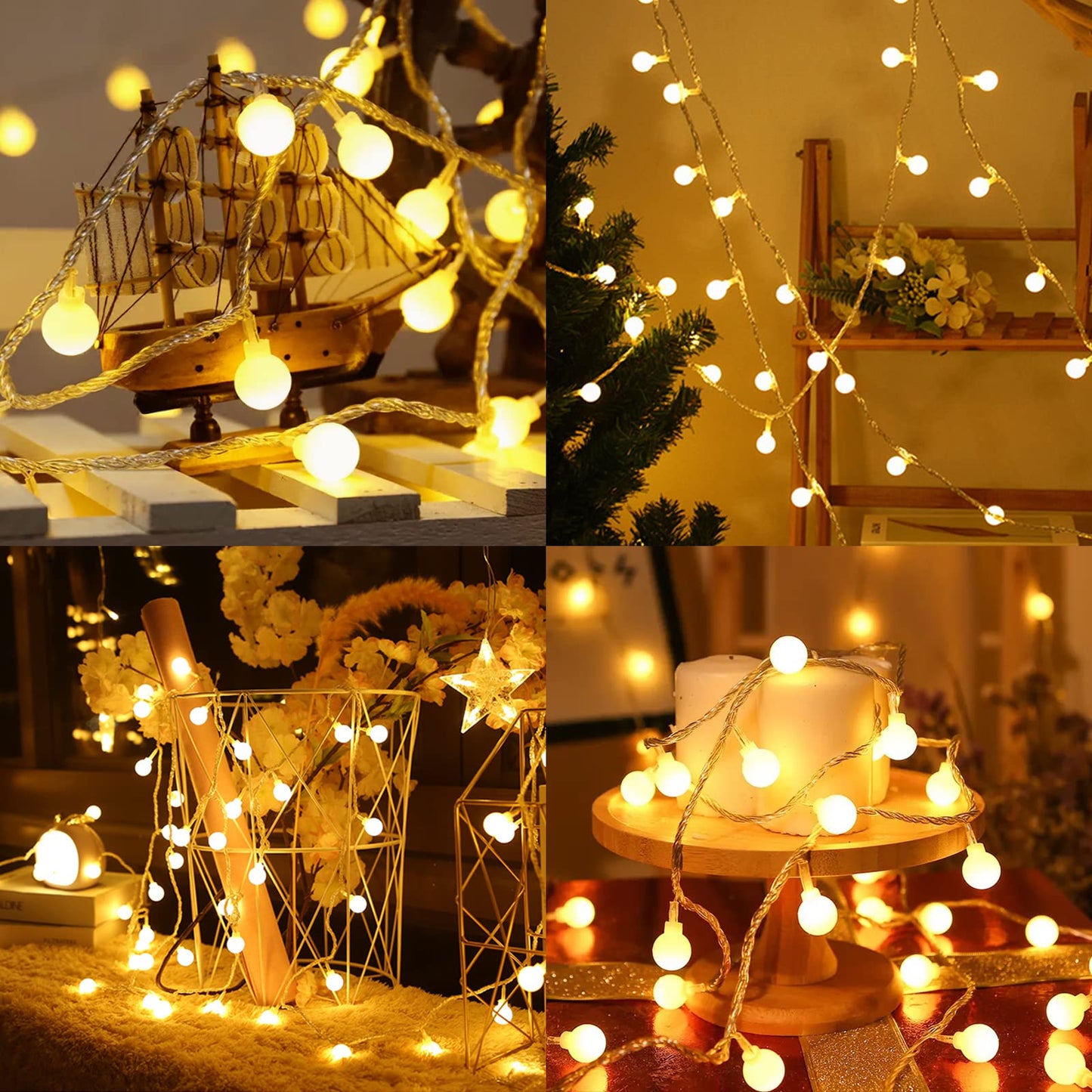 Dailyart Globe String Lights, 100Led 59FT Waterproof Fairy Lights Plug in 8 Modes with Remote Control, Brightness Adjustable &Timing String Lights Indoor Outdoor, Fairy Lights for Bedroom, Warm White