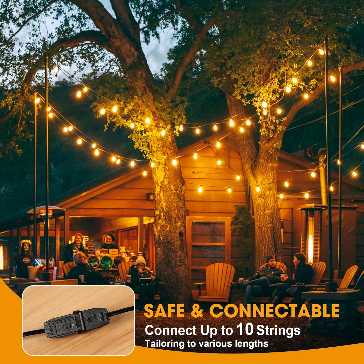 GvvooHome 50FT LED Outdoor String Lights with 16 Shatterproof Waterproof S14 Replaceable Bulbs(1 Spare), 2700K Commercial Grade Patio Lights, Outside Hanging Light for Yard Garden Porch Deck Decor