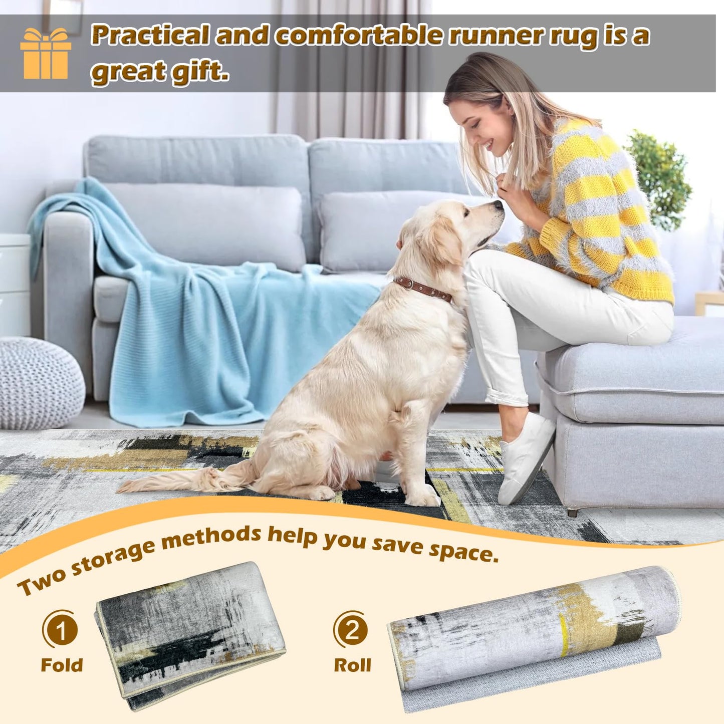 Heyroll Washable Area Rug, 2X6FT Hallway Runner Rug Carpet,Soft Modern Entryway Mat with Non-Slip TPR Backing,Low Pile Carpet for Indoor, Bath,Living Room,Kitchen,Laundry- Customized, Graffiti Gray