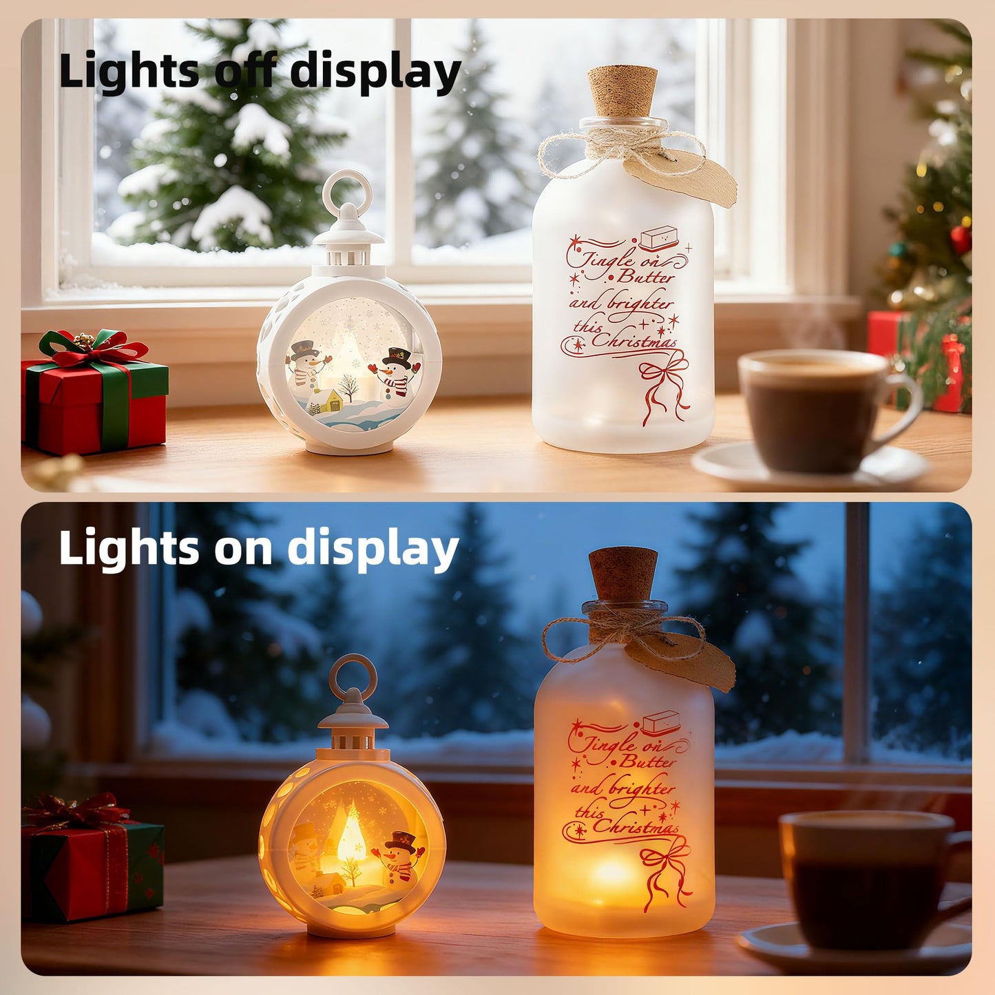 CLTTCLLCT Christmas Night Light, 17.5oz Mason Jar Lantern with LED Light Ornament, 2-in-1 Christmas Decorations for Home, Birthday Gift for Women and Friend, Festive Home Decor