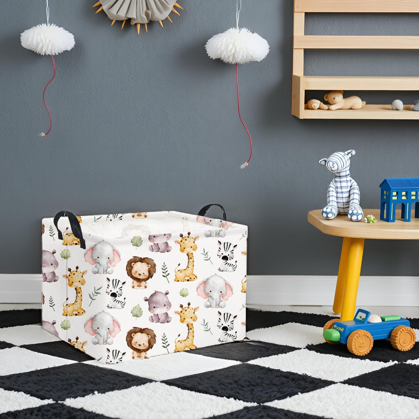 TIBAOLOVER Rectangular Kids Storage Basket Baby Storage Basket with Handles for Home Kitchen Boys and Girls Cute Toy Storage Bin Organizer Shelf Book Room Decor(Lovely Animal)