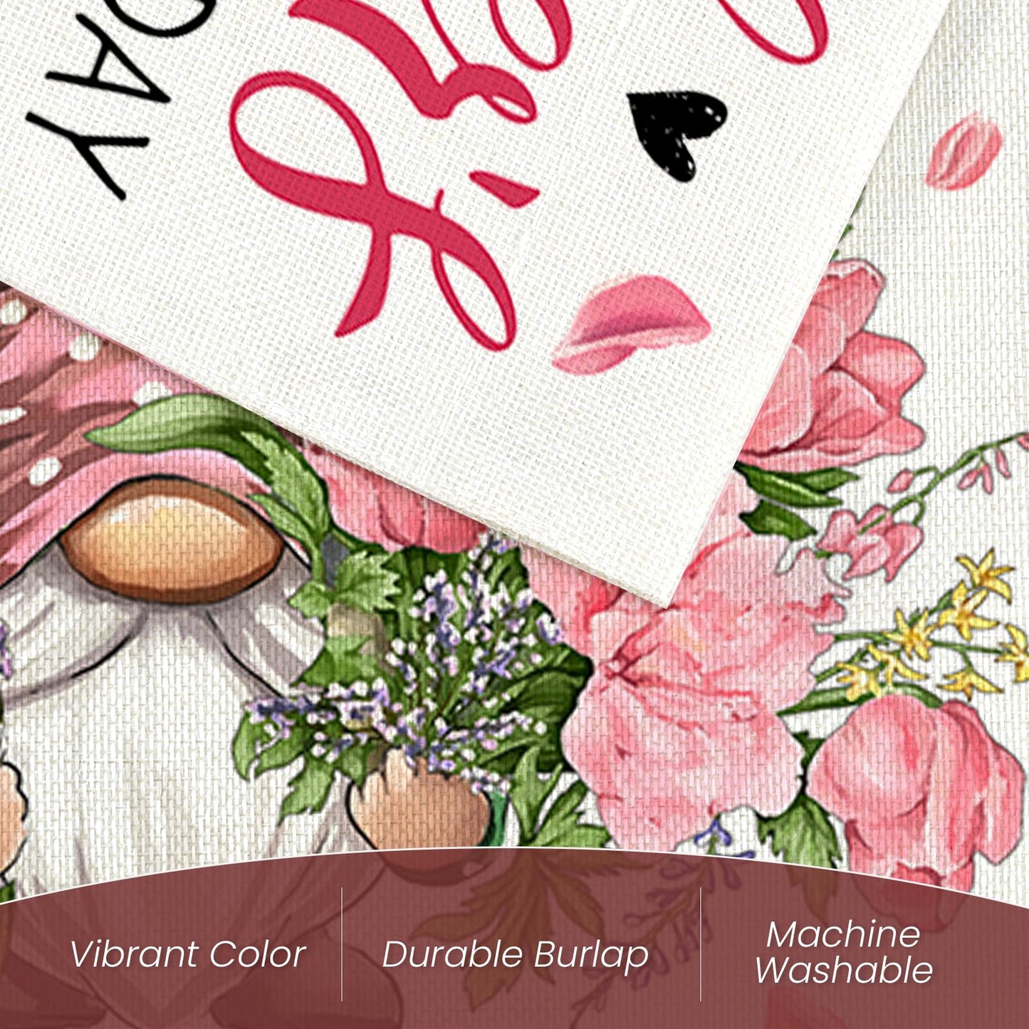 Happy Mother's Day Garden Flags for Outside 12x18 Inch Double Sided,Gnome with Carnation Flowers Small Yard Flags,Gift for Mom Grandmom Spring Decoration for Farmhouse Patio Outdoor