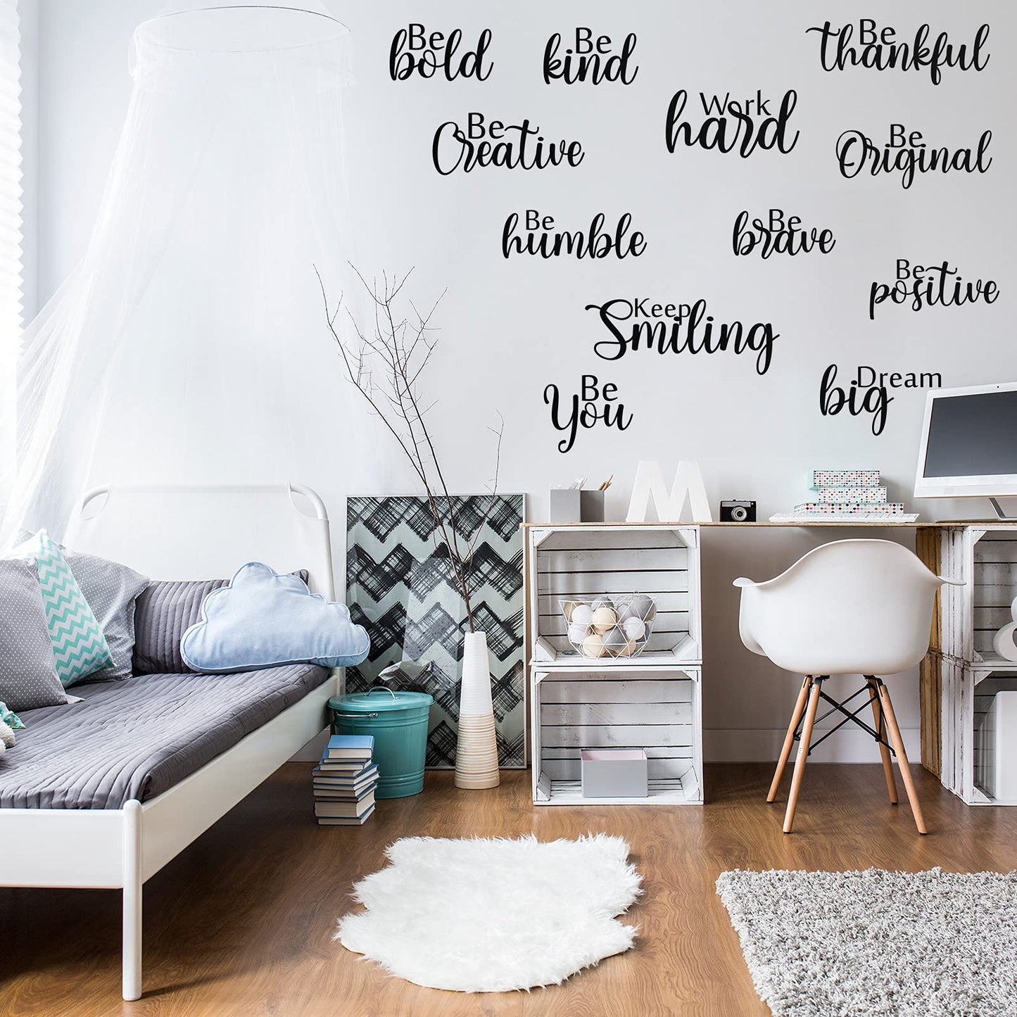 Marspark 12 Pcs Inspirational Wall Decals Motivational Quote Peel and Stick Vinyl Wall Quotes Stickers Removable Positive Saying Mirror Decals for Office Nursery Offices Teen Dorm Classroom, Black
