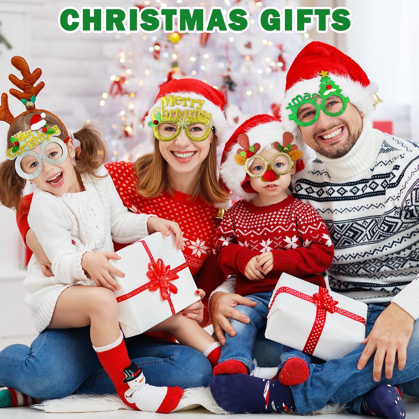 Leetous Christmas Accessories Bulk 24 Pack - Xmas Glitter Glasses Frames to Wear, One Size Holiday Eyeglasses Party Favors Supplies, Friendsmas Classroom Gifts Prizes Photo Props Decor for Costume